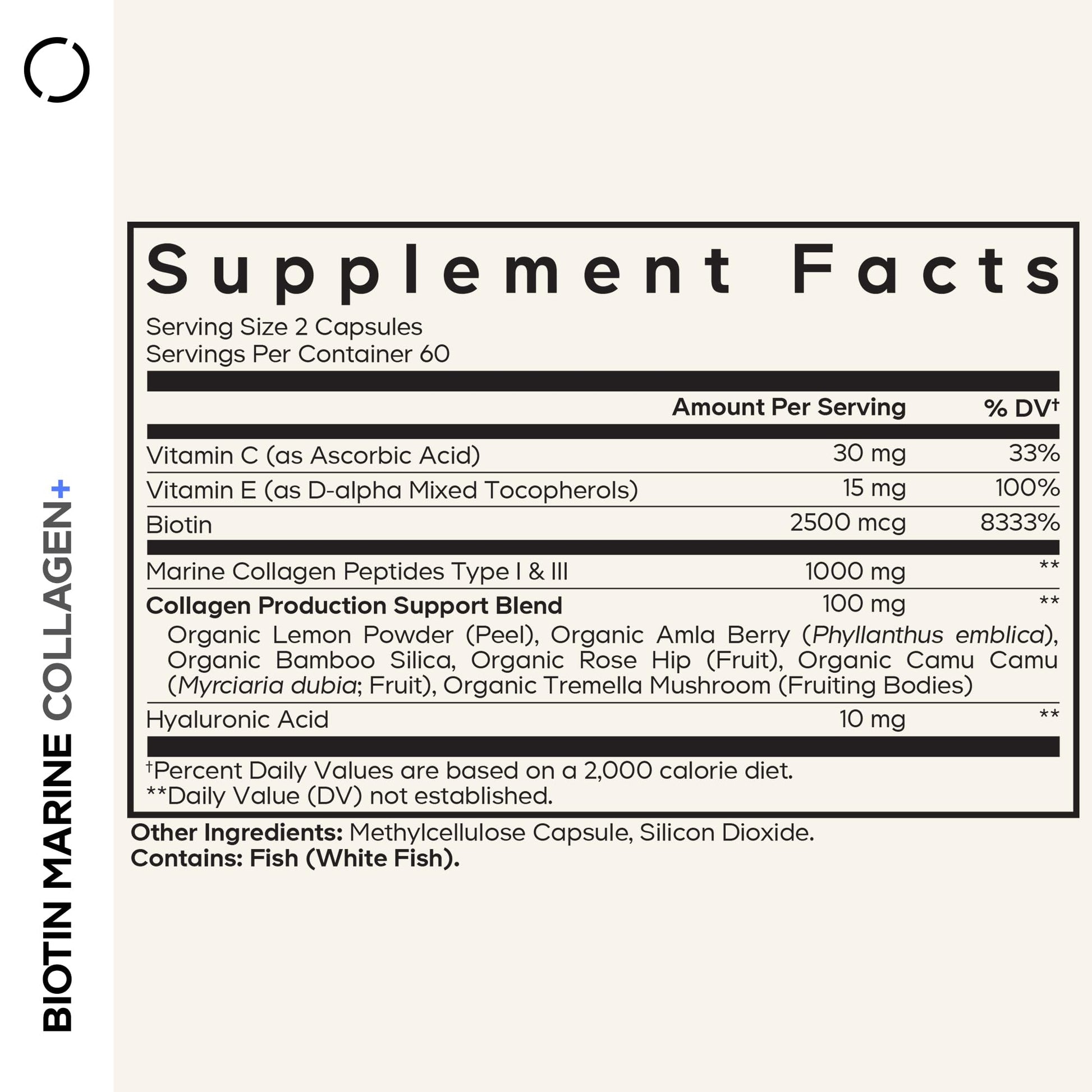 Codeage Biotin Marine Collagen Peptides - Wild-Caught Marine Collagen Types I & III, Biotin, Vitamins C & E, Hyaluronic Acid, Amino Acids, Fruit and Herb Blend, Non-GMO - 120 Capsules Codeage buy supplements canada