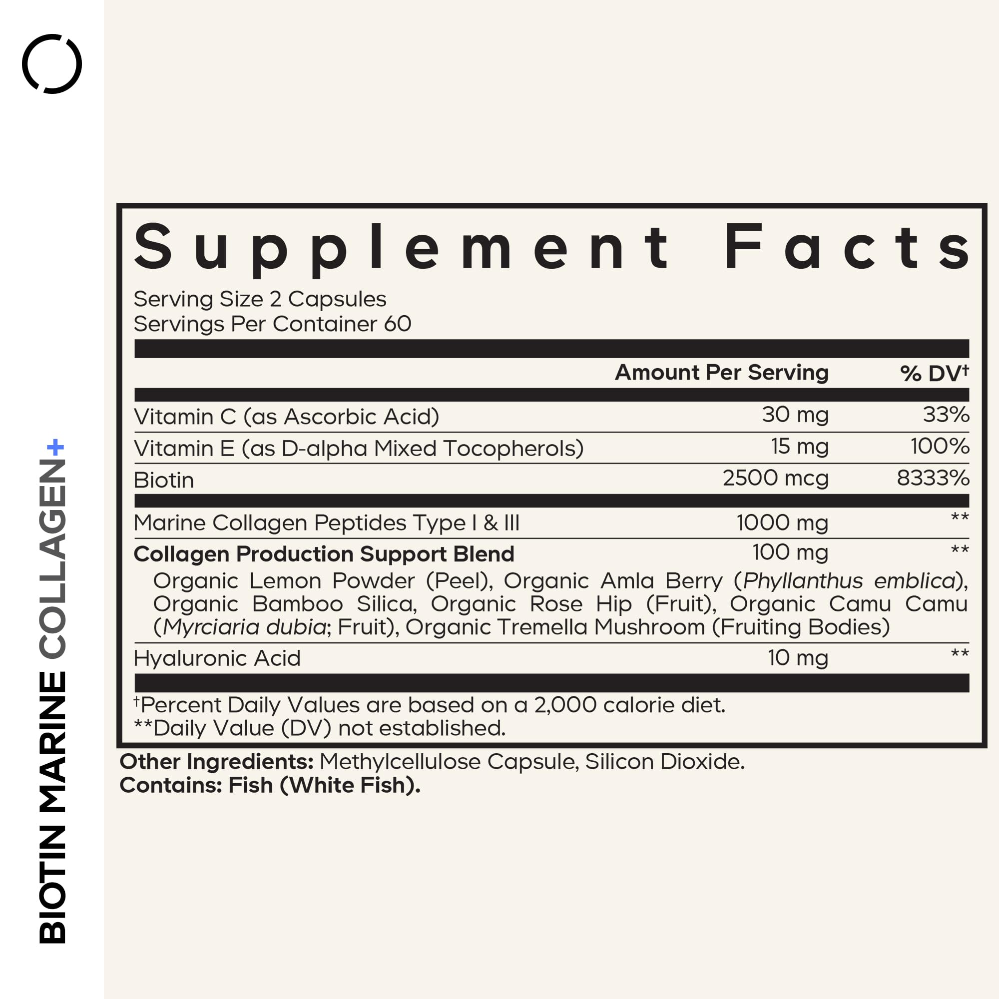 Codeage Biotin Marine Collagen Peptides - Wild-Caught Marine Collagen Types I & III, Biotin, Vitamins C & E, Hyaluronic Acid, Amino Acids, Fruit and Herb Blend, Non-GMO - 120 Capsules Codeage buy supplements canada