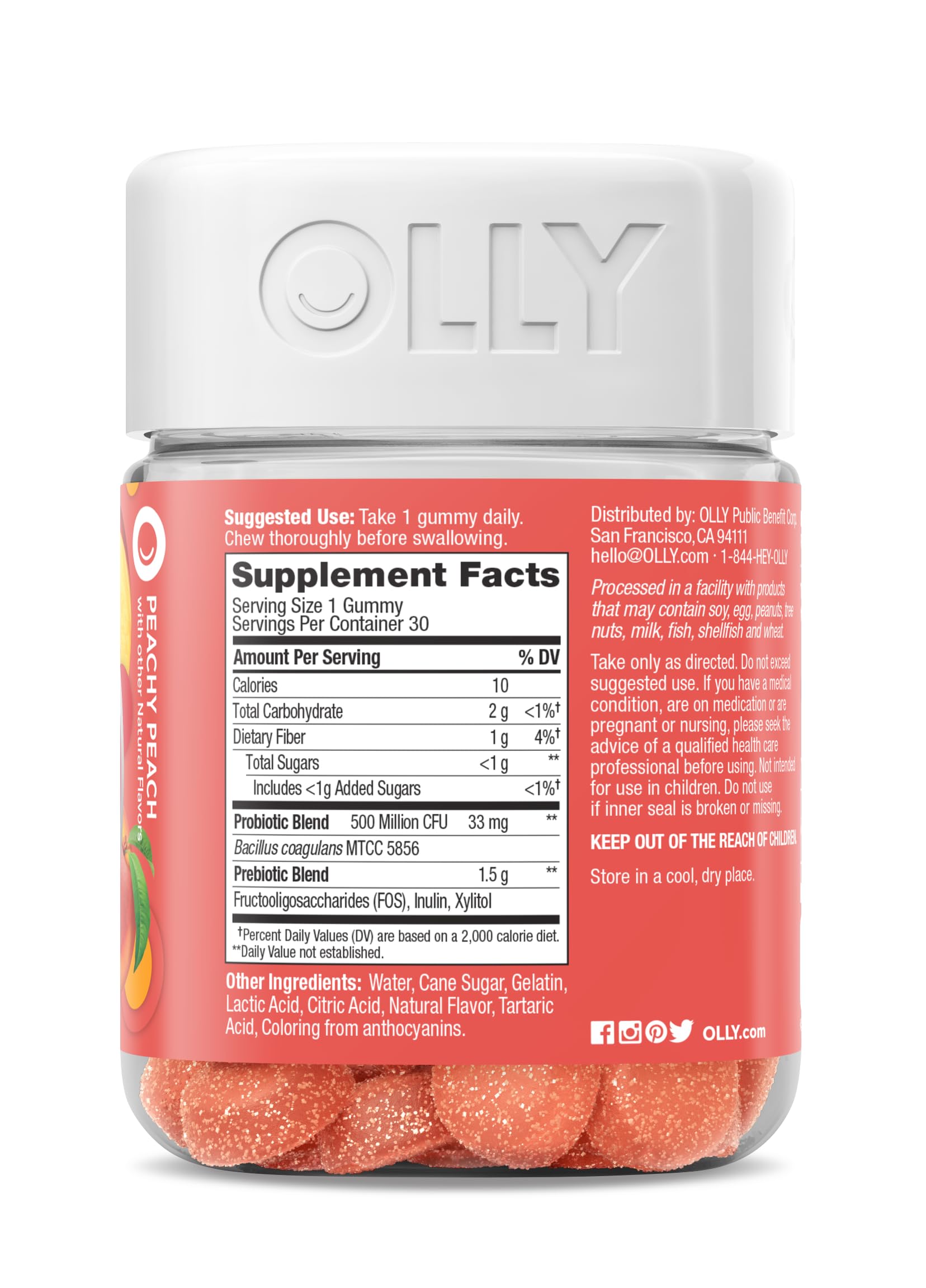 OLLY Probiotic + Prebiotic Gummy, Digestive Support and Gut Health, 500 Million CFUs, Fiber, Adult Chewable Supplement OLLY buy supplements canada