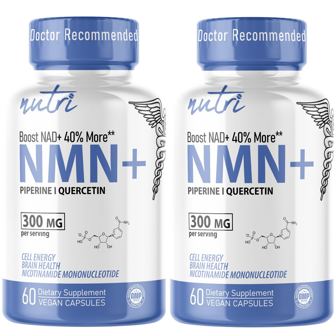 NMN Supplement 300mg NAD Supplement - (2 Pack) Nutri Ultra High Absorption Stabilized NMN Nicotinamide Mononucleotide, 40% More NAD+ w/ Quercetin Phytosome & Black Pepper - mnm supplement 120 Capsules Nature's Fusions buy supplements canada