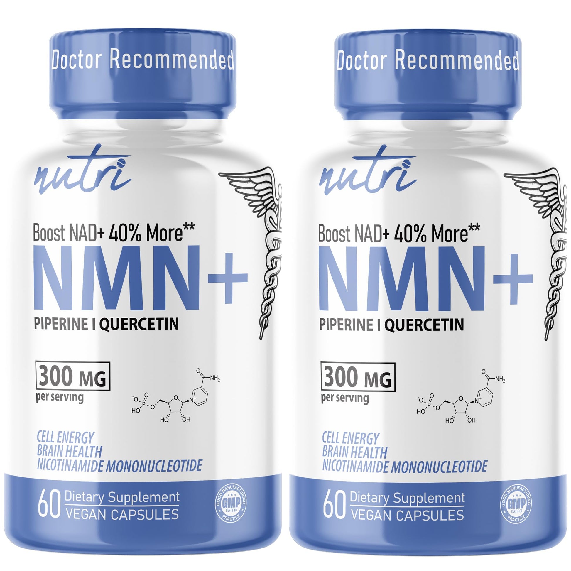 NMN Supplement 300mg NAD Supplement - (2 Pack) Nutri Ultra High Absorption Stabilized NMN Nicotinamide Mononucleotide, 40% More NAD+ w/ Quercetin Phytosome & Black Pepper - mnm supplement 120 Capsules Nature's Fusions buy supplements canada