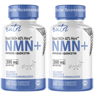 NMN Supplement 300mg NAD Supplement - (2 Pack) Nutri Ultra High Absorption Stabilized NMN Nicotinamide Mononucleotide, 40% More NAD+ w/ Quercetin Phytosome & Black Pepper - mnm supplement 120 Capsules Nature's Fusions buy supplements canada