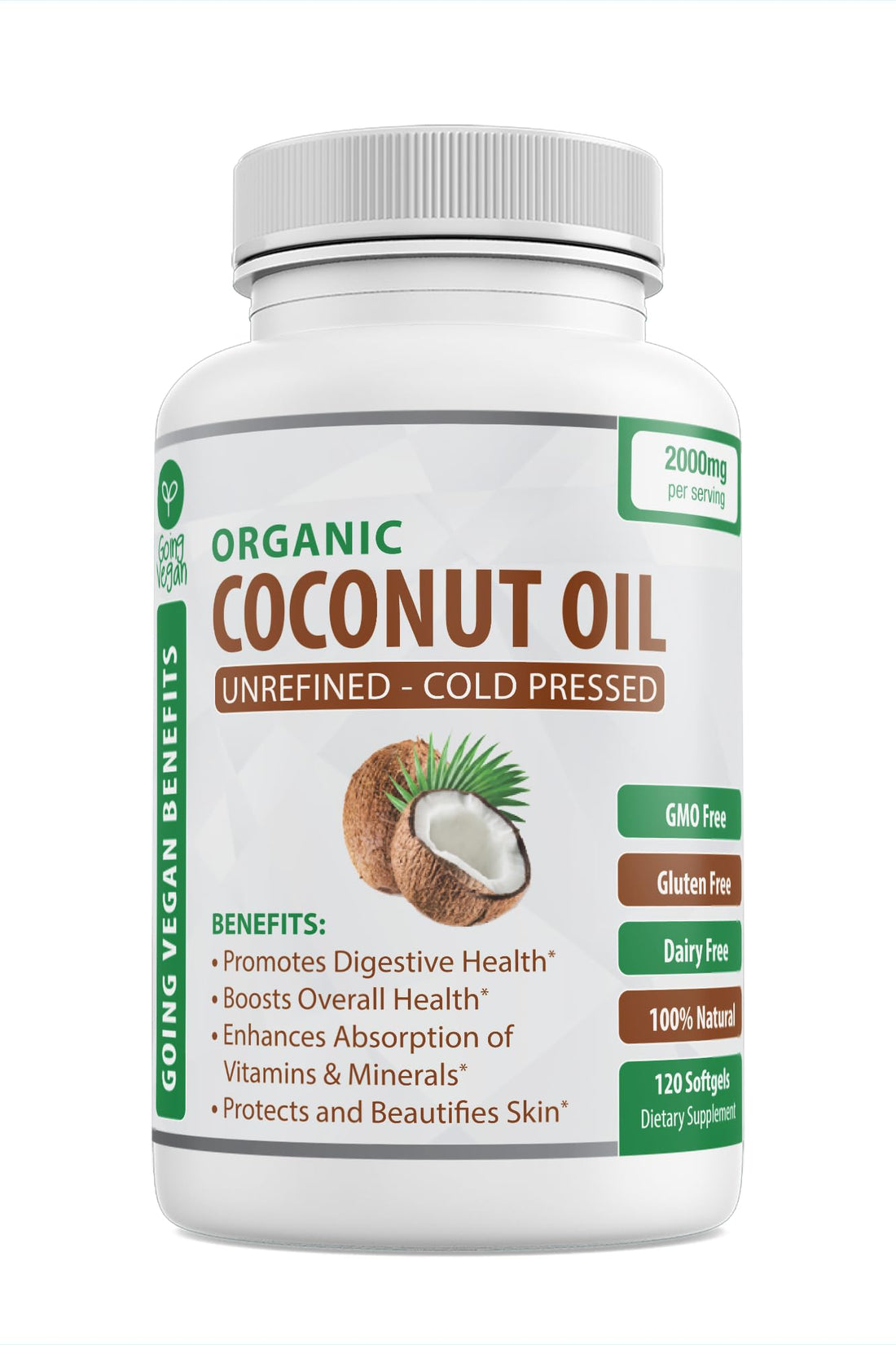 Organic Coconut Oil Capsules 2000mg - 100% Extra Virgin, Cold Pressed for Healthy Skin Going Vegan buy supplements canada