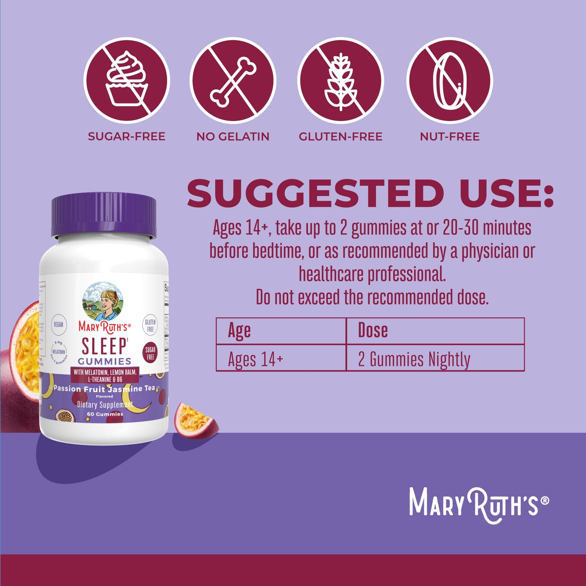 MaryRuth Organics Melatonin 5mg Sleep Gummy with L-Theanine | Lemon Balm | Vitamin B6 | Sugar-Free | Relaxation | Vegan | Non-GMO | Gluten Free | 60 Count MARYRUTH'S buy supplements canada