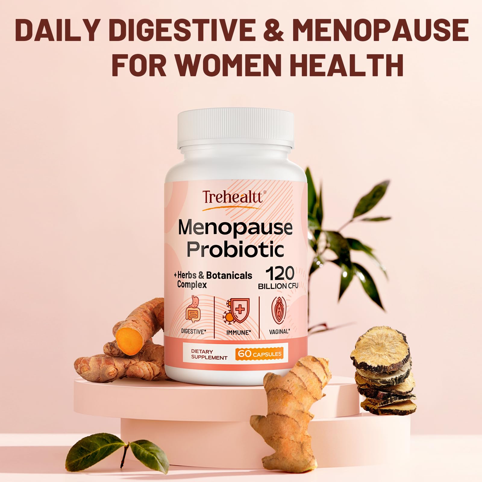 Menopause supplements for women, 120 Billion CFU Probiotic, 13-in-1 Herbs & Botanicals Complex, for Hormone Menopause, Hot Flashes, Night Sweats, Mood Swings, Sleep Disturbances, Vegan, 60 Capsules Trehealtt buy supplements canada