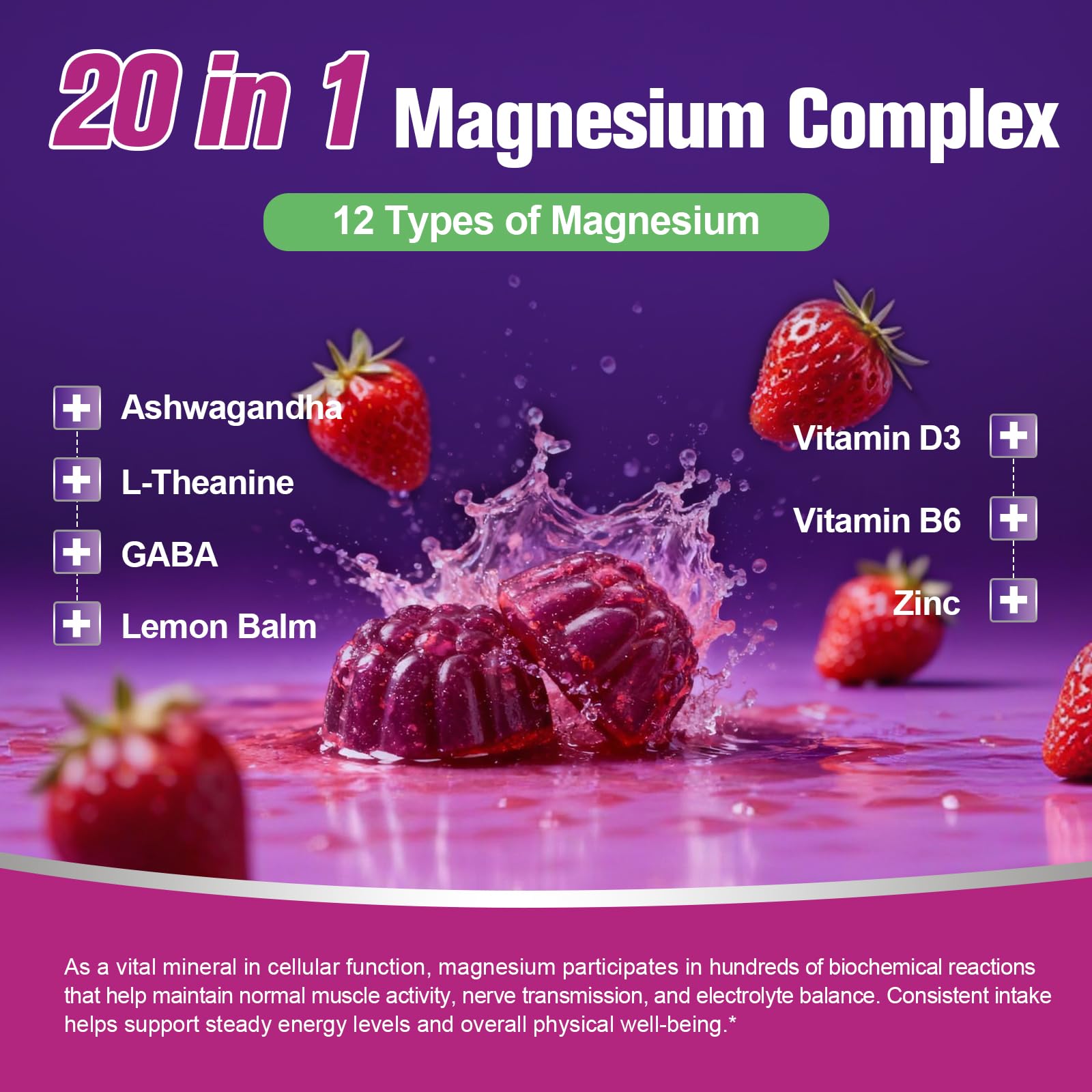 Migcopat Magnesium Complex Gummies, 20 in 1 Magnesium Gummy with Glycinate Citrate Malate Taurate - Ashwagandha, L-Theanine, D3&Zinc for Relaxation, Migcopat buy supplements canada