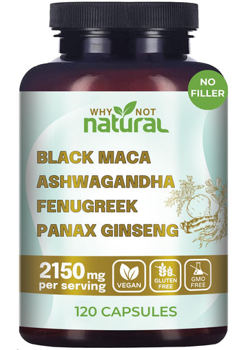 Why Not Natural 4-in-1 Organic Black Maca Root, Ashwagandha, Fenugreek, Panax Ginseng Capsules, Supplement for Men and Women (120 Count (Pack of 1) Why Not Natural buy supplements canada