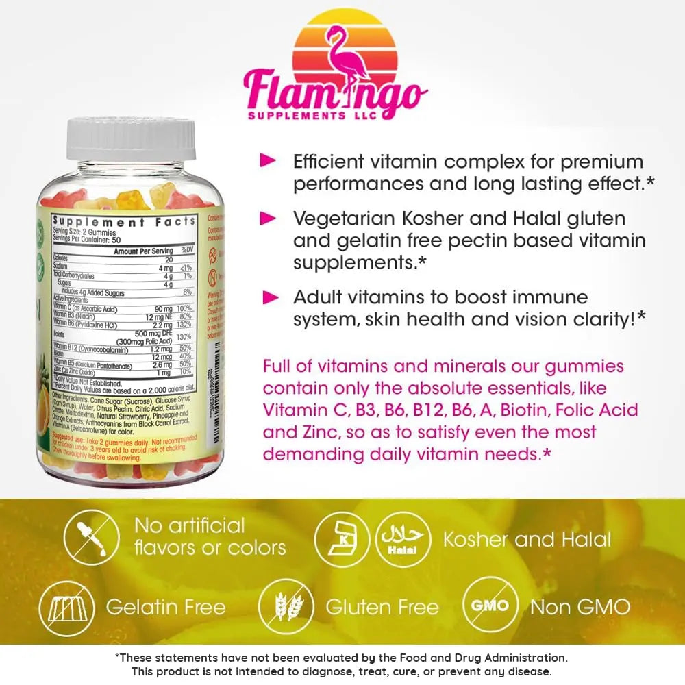 Flamingo Supplements Multivitamin Gummies | Vegan Friendly, Kosher Halal NO Gluten or Gelatin, no GMO| for Men, Women & Kids| Flamingo Supplements buy supplements canada