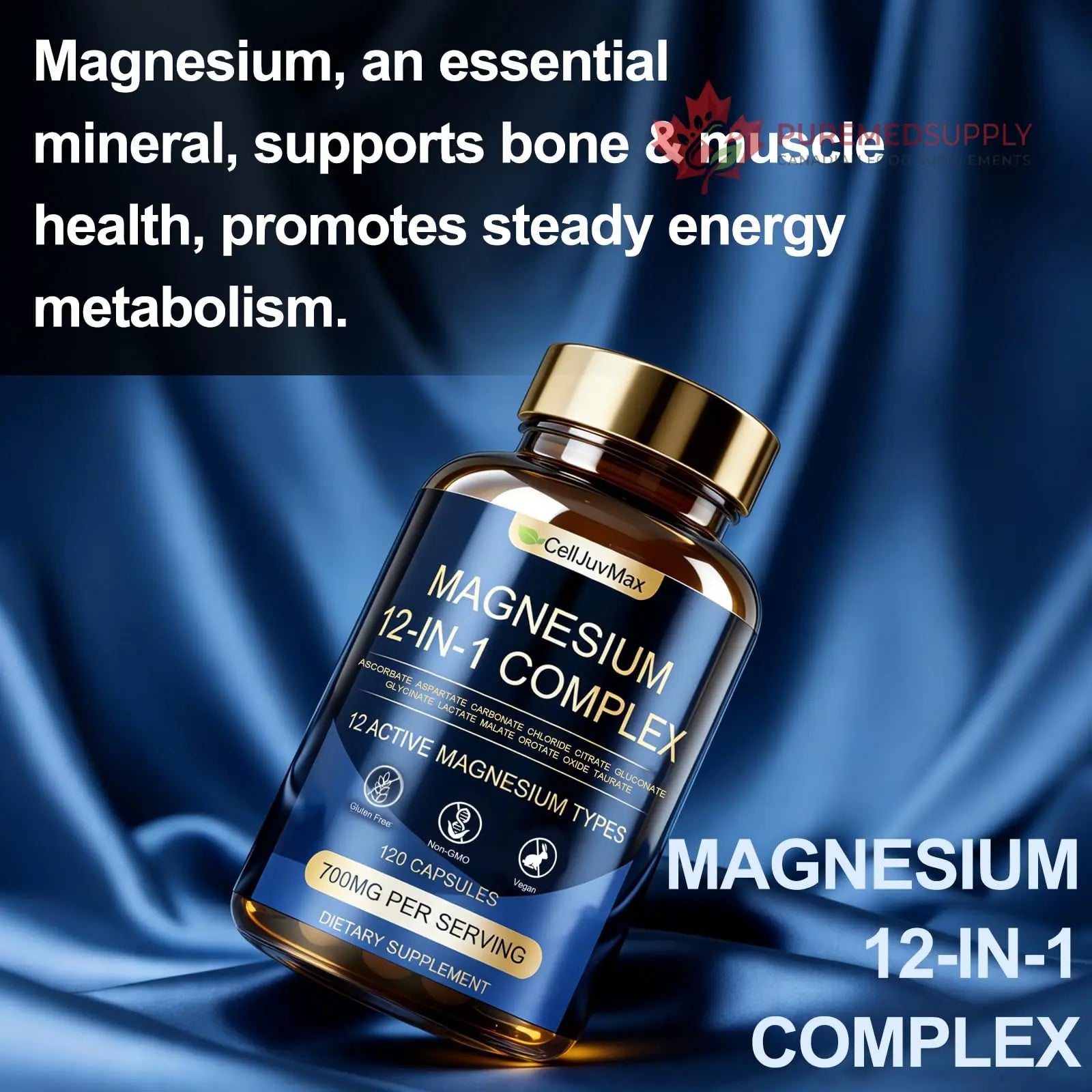 Magnesium 12-in-1 Complex 700mg, with Glycinate & Citrate, Vegan Supplement for Daily Wellness, 120 Capsules (1) WOJJ buy supplements canada