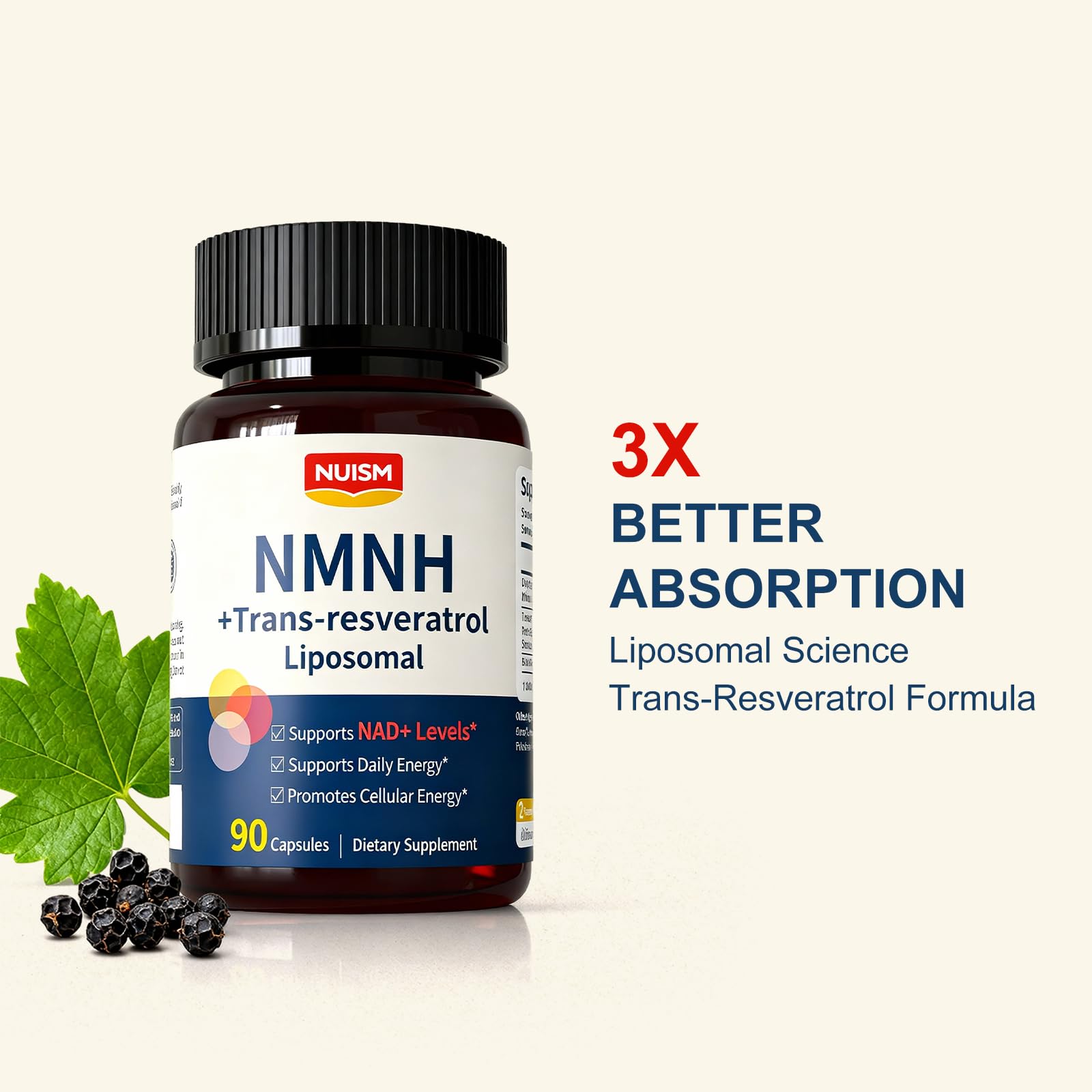 NUISM NMNH NAD+ Supplement, Liposomal 600mg NMN NAD+ and Resveratrol Complex for Cellular Energy, Healthy Aging & Metabolic Support, 90 Capsules NUISM buy supplements canada