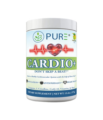 PURE® Cardio+ Nitric Oxide Heart & Circulation Support - 5000mg L-Arginine & 1000mg L-Citrulline - Lemon Lime, 30 Servings Powder, 375 Grams - CoQ10 Beet Root - High Potency Cardiovascular Formula PURE buy supplements canada