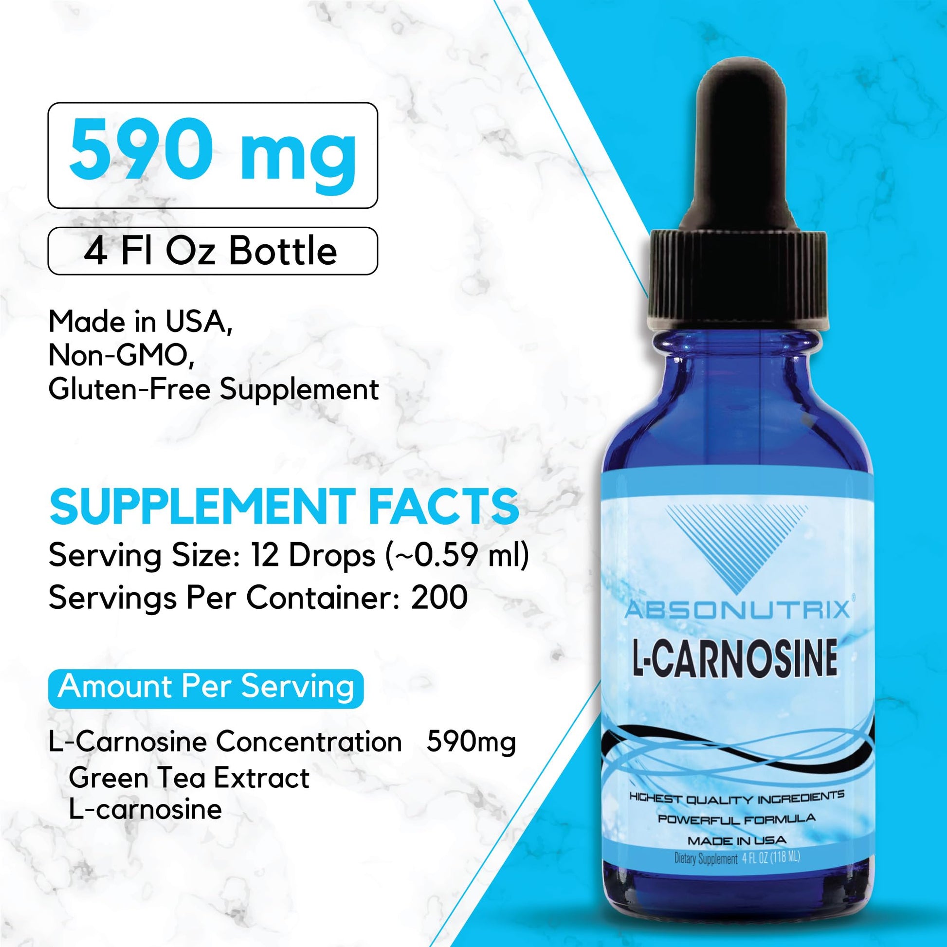 Absonutrix L-Carnosine - 583 mg 4 Oz Bottle, 200 Highly Potent Servings, Easy-to-Consume Drops, High Bioavailability, Third-Party Tested, GMP-Certified, Non-GMO, Cruelty-Free Products, Made in USA Absonutrix buy supplements canada