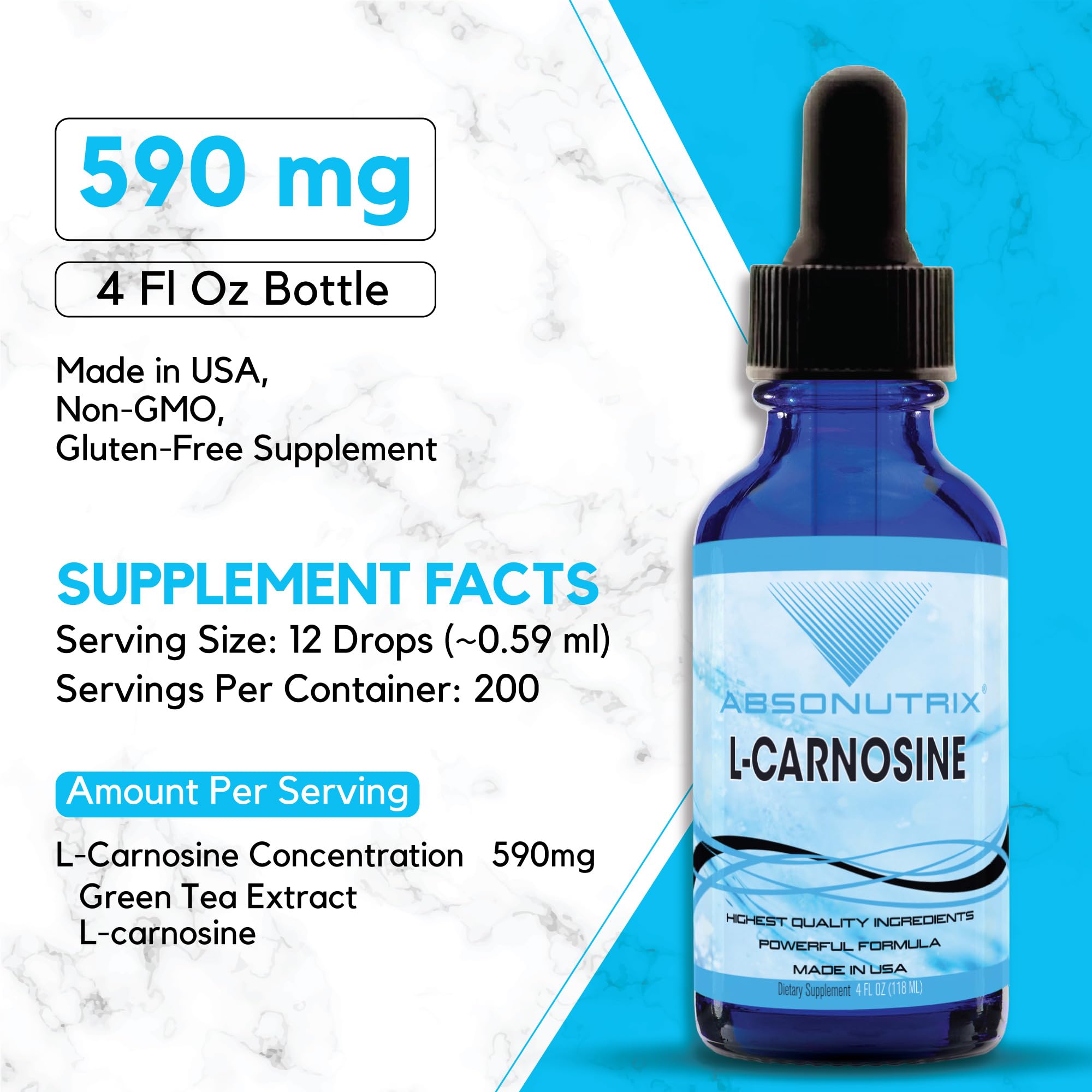 Absonutrix L-Carnosine - 583 mg 4 Oz Bottle, 200 Highly Potent Servings, Easy-to-Consume Drops, High Bioavailability, Third-Party Tested, GMP-Certified, Non-GMO, Cruelty-Free Products, Made in USA Absonutrix buy supplements canada