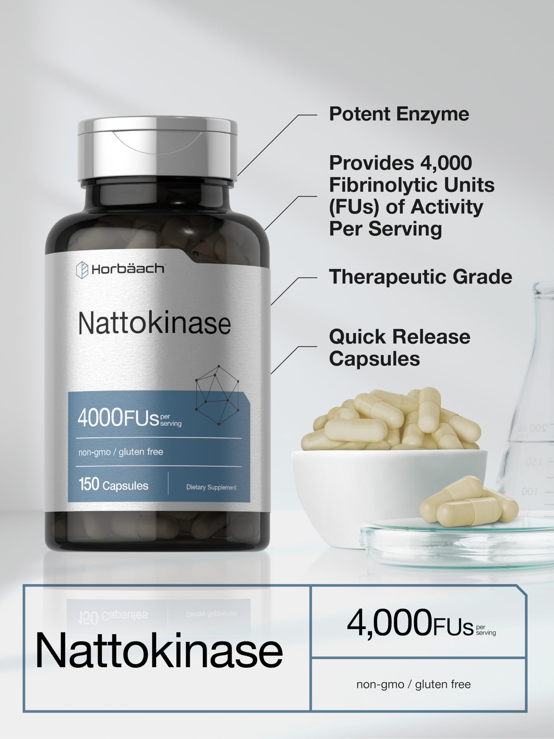Horbäach Nattokinase Supplement 4000 FU | 150 Capsules | Non-GMO, Gluten Free Horbäach buy supplements canada
