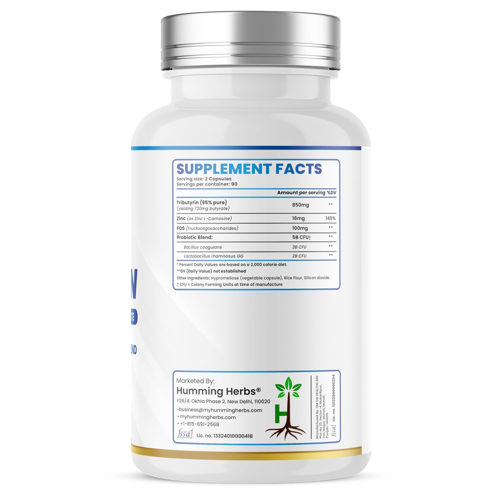 Humming Herbs Tributyrin Complex — 850 mg per Serving (95% Pure, yielding 731 mg Butyrate) with L-Glutamine, Zinc L-Carnosine, FOS & Probiotic Blend (180) Humming Herbs buy supplements canada