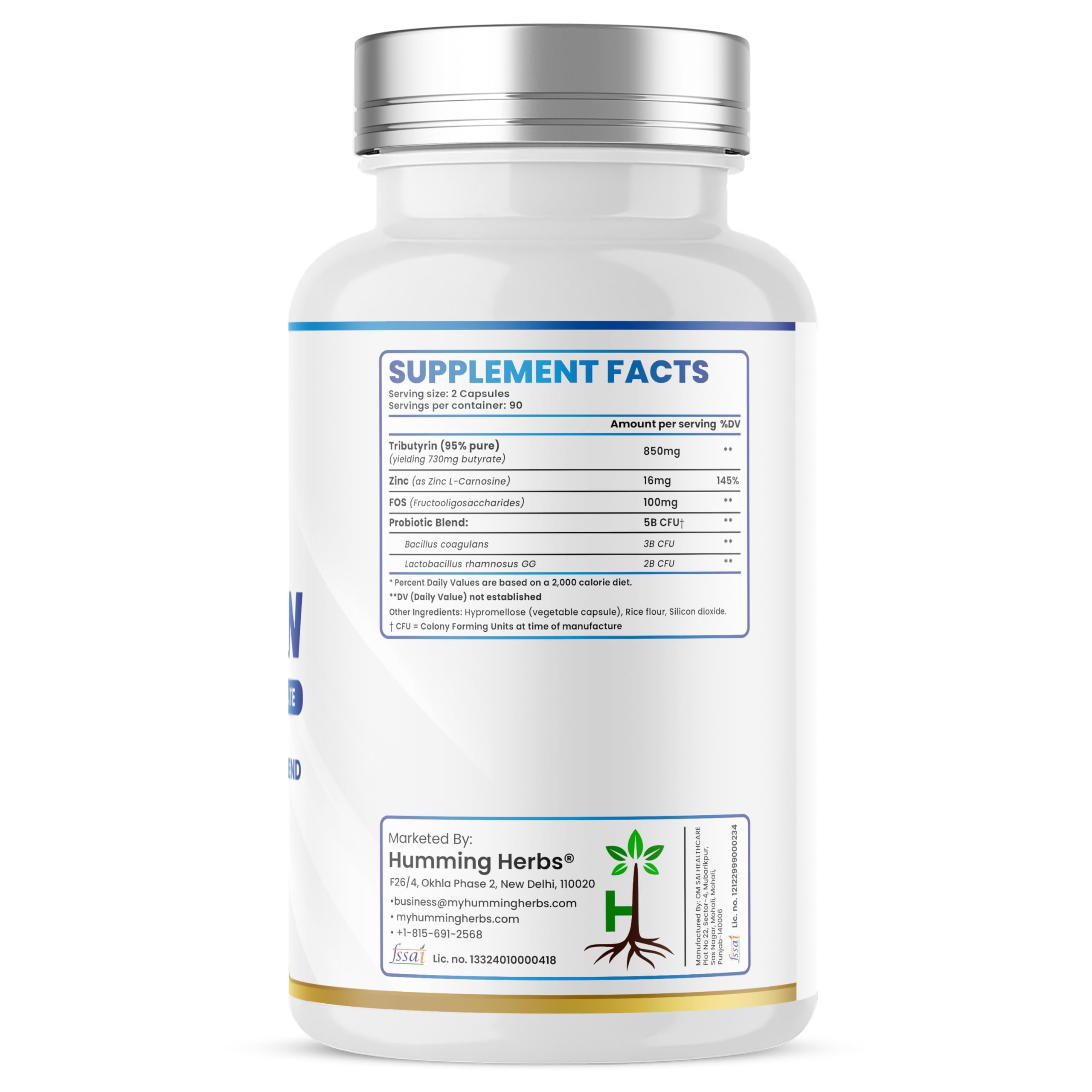 Humming Herbs Tributyrin Complex — 850 mg per Serving (95% Pure, yielding 731 mg Butyrate) with L-Glutamine, Zinc L-Carnosine, FOS & Probiotic Blend (180) Humming Herbs buy supplements canada