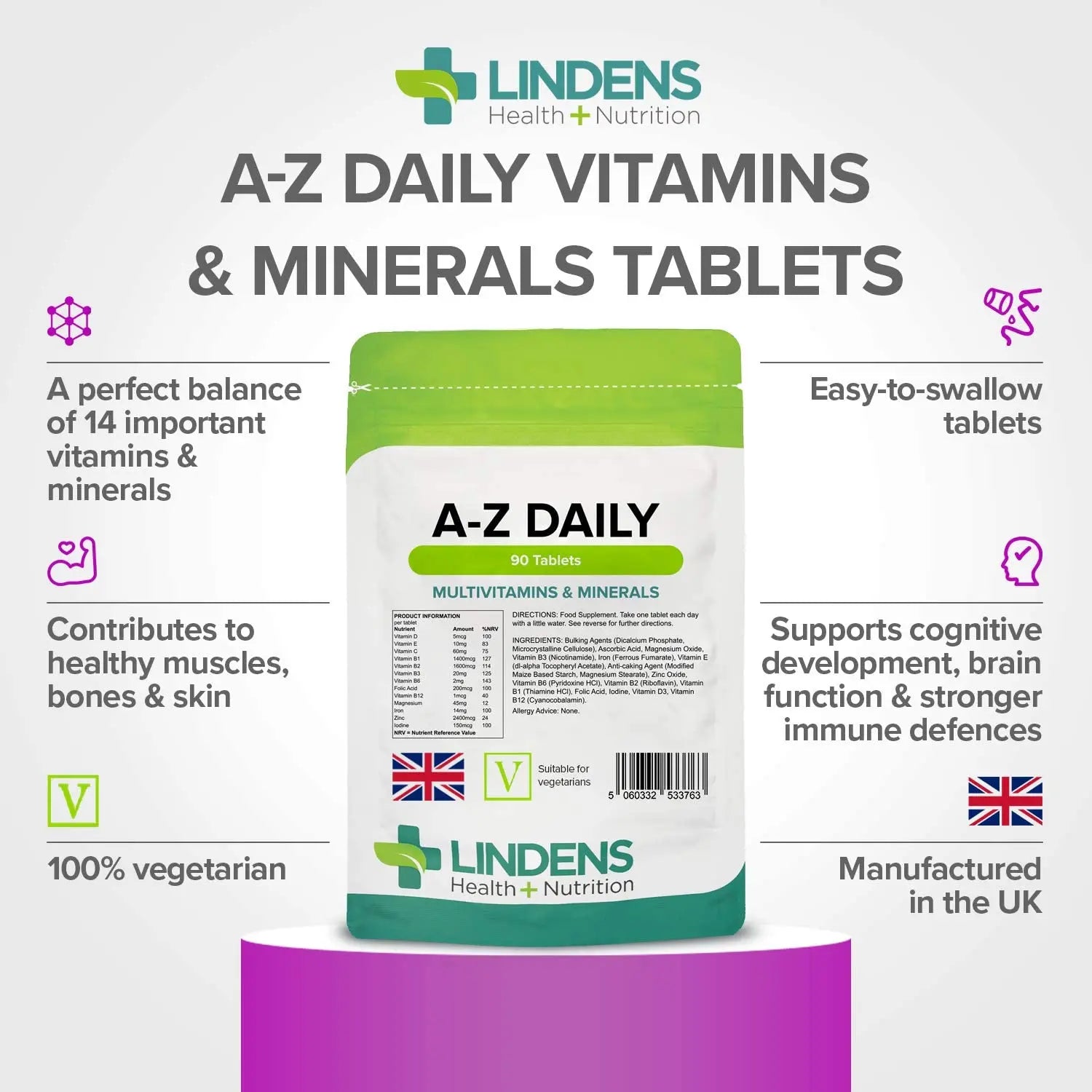 Multivitamin A-Z Daily Tablets 90 Tablets by Lindens Lindens buy supplements canada