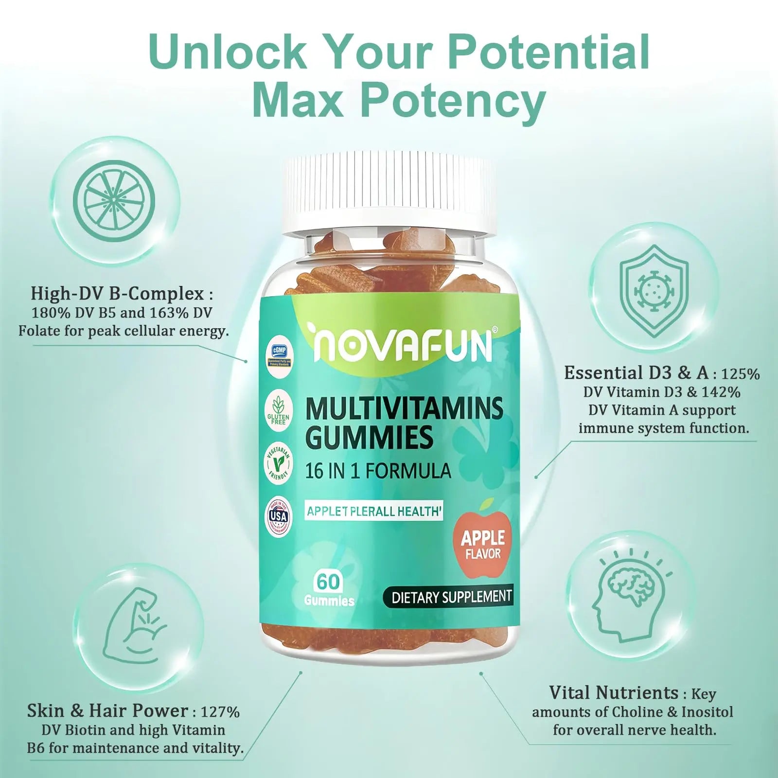 Novafun Multivitamin Gummies,16-in-1 Multi Vitamin Supplements for Women, Men & Kids, Essential Vitamins & Minerals Novafun buy supplements canada