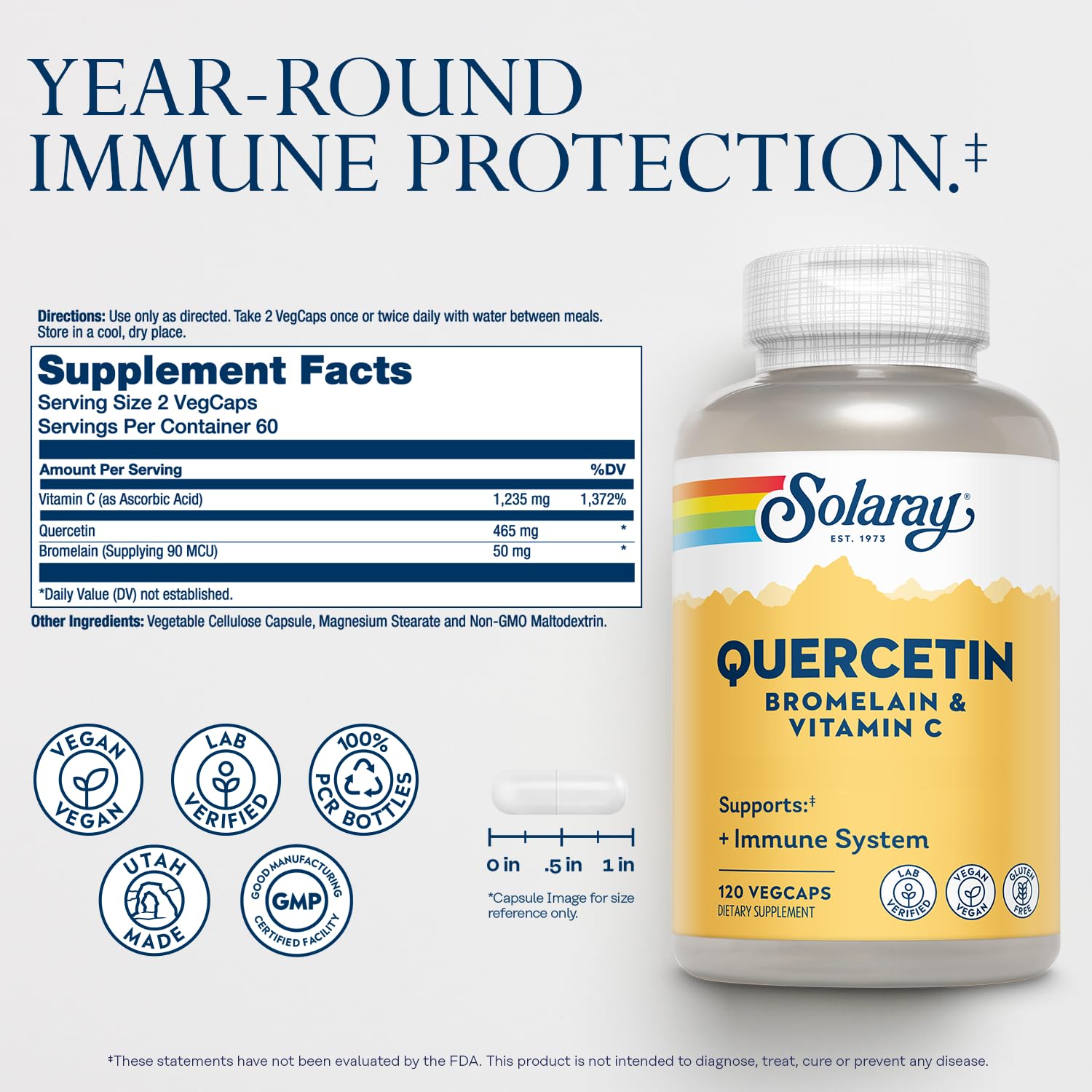 SOLARAY QBC Plex | Quercetin & Bromelain Plus Vitamin C | Year Round Immune Function & Respiratory Health Support | Non-GMO & Vegan | 120 VegCaps SOLARAY buy supplements canada