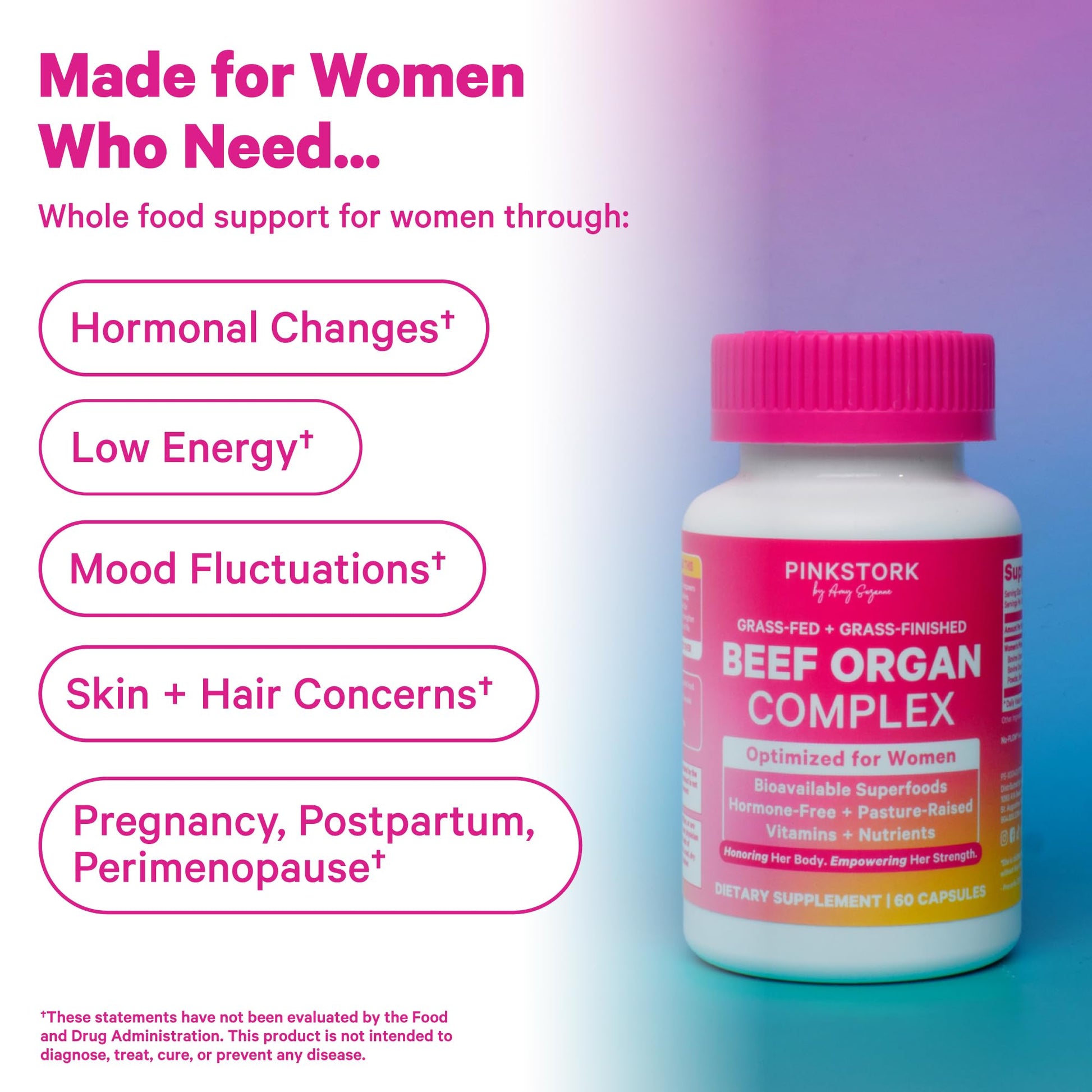 Pink Stork Beef Organ Supplement for Women | Grass-Fed Beef Liver Capsules with Iron, B12, CoQ10, Vitamin A | Primal Multivitamin for Female Hormone + Energy Support | 60 Capsules Pink Stork buy supplements canada