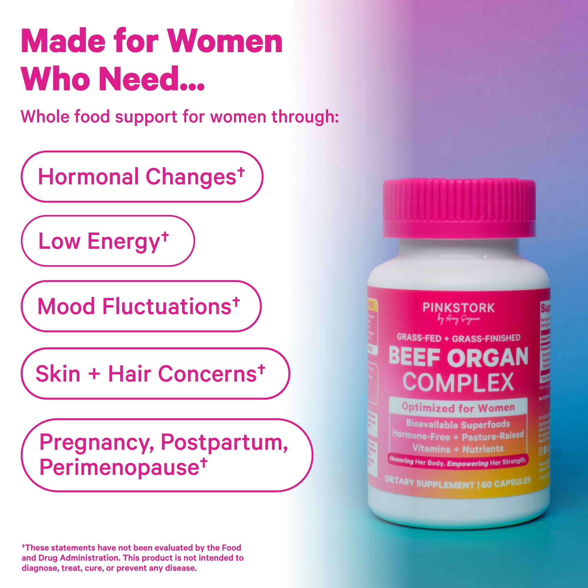 Pink Stork Beef Organ Supplement for Women | Grass-Fed Beef Liver Capsules with Iron, B12, CoQ10, Vitamin A | Primal Multivitamin for Female Hormone + Energy Support | 60 Capsules Pink Stork buy supplements canada