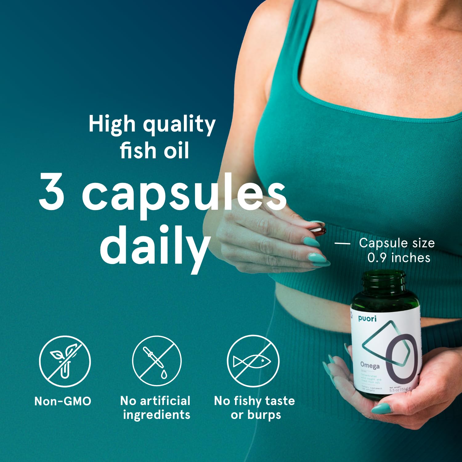 Puori Omega 3 Fish Oil Supplement - Ultra Pure & Burpless Wild Caught Fish Oil with 2000mg Omega 3 Fatty Acids,1250mg EPA & 500mg DHA Supports Heart, Brain & Eye Health - IFOS Certified - 120 Softgels Puori buy supplements canada