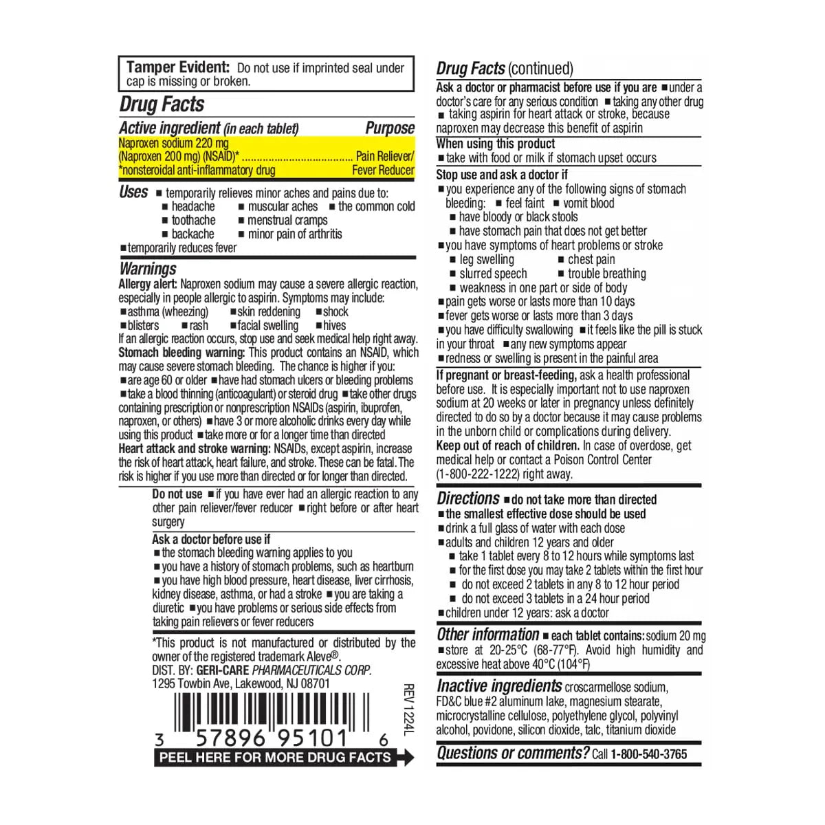 GeriCare Naproxen Sodium Tablets, 220mg (100 Count)- NSAID Extra-Strength Pain Relief for Headache, Arthritis, Muscle Aches, Menstrual Cramps- Film-Coated Naproxen, Anti-Inflammatory & Fever Reducer GeriCare buy supplements canada