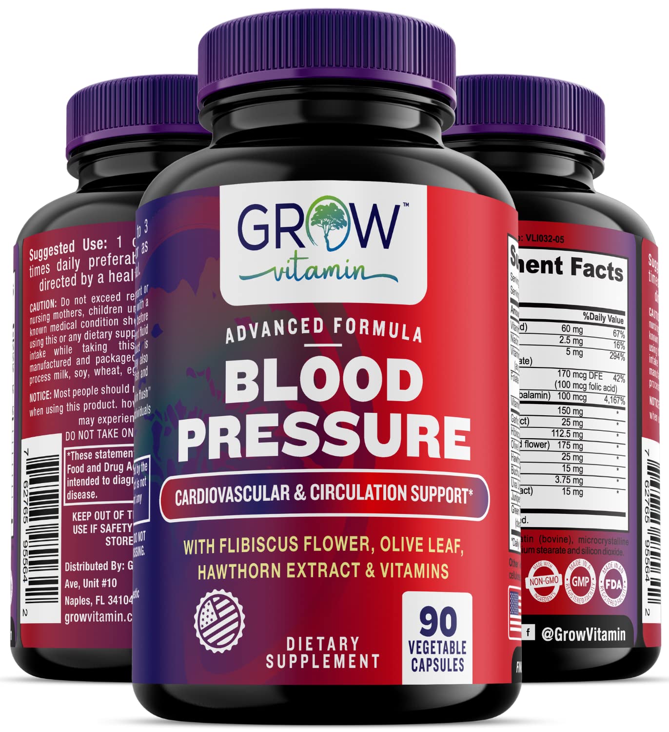 grow vitamin Blood Pressure Formula - Herbal Blend, Non-GMO, Gluten-Free - 90 Capsules grow vitamin buy supplements canada