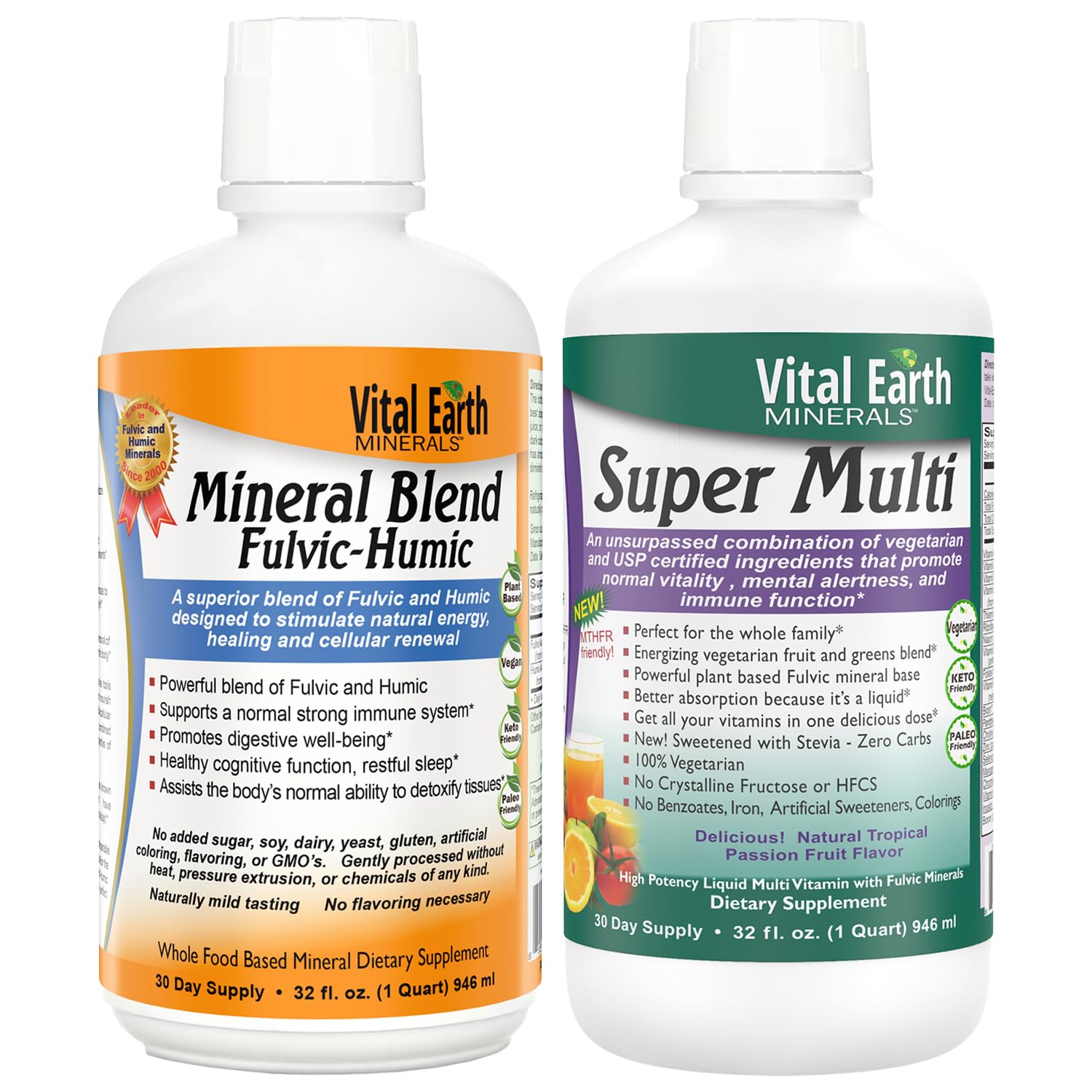 Vital Earth Minerals Detox and Wellness Support – Fulvic Humic Mineral Blend with 70+ Trace Minerals + Super Multi, Liquid Multivitamins, MTHFR Enhancement, 32 OZ Ea Vital Earth Minerals buy supplements canada