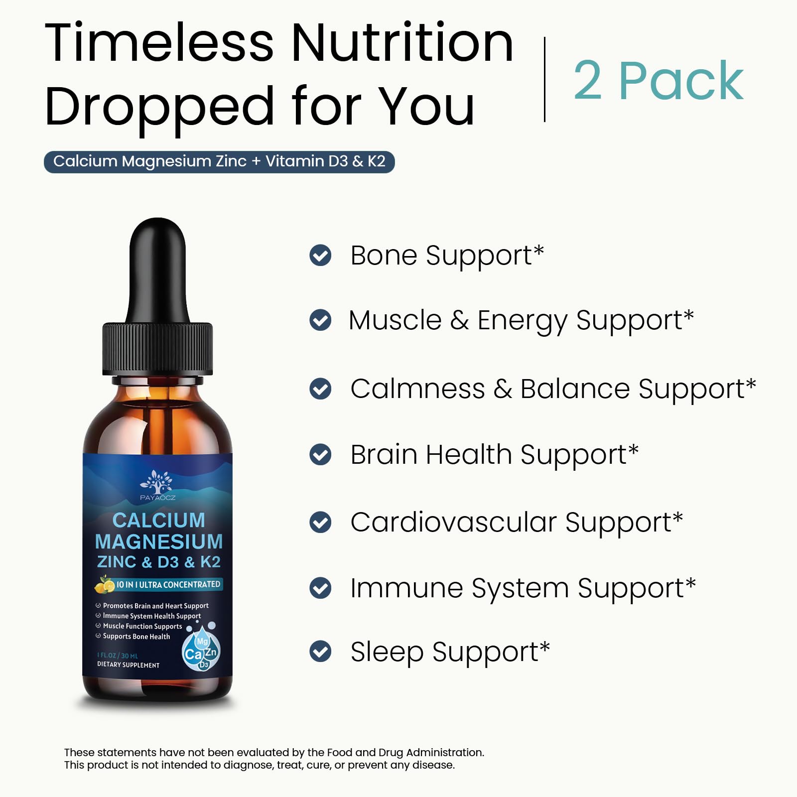 (2 Pack) 10 in 1 Magnesium Calcium Zinc Supplement with Vitamin C D3 K2, Glycinate Mag Vegan Liquid Drops Plus L-Theanine Boron Sea Moss Extract, Immune Support PAYAOCZ buy supplements canada