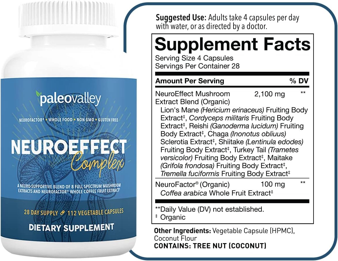 Paleovalley NeuroEffect - Neuro Mushroom Coffee Nutritional Supplement for Focus, Memory, and Energy Support - 28-Day Supply - 8 Full Spectrum Mushroom and Whole Coffee Fruit Extracts Paleovalley buy supplements canada