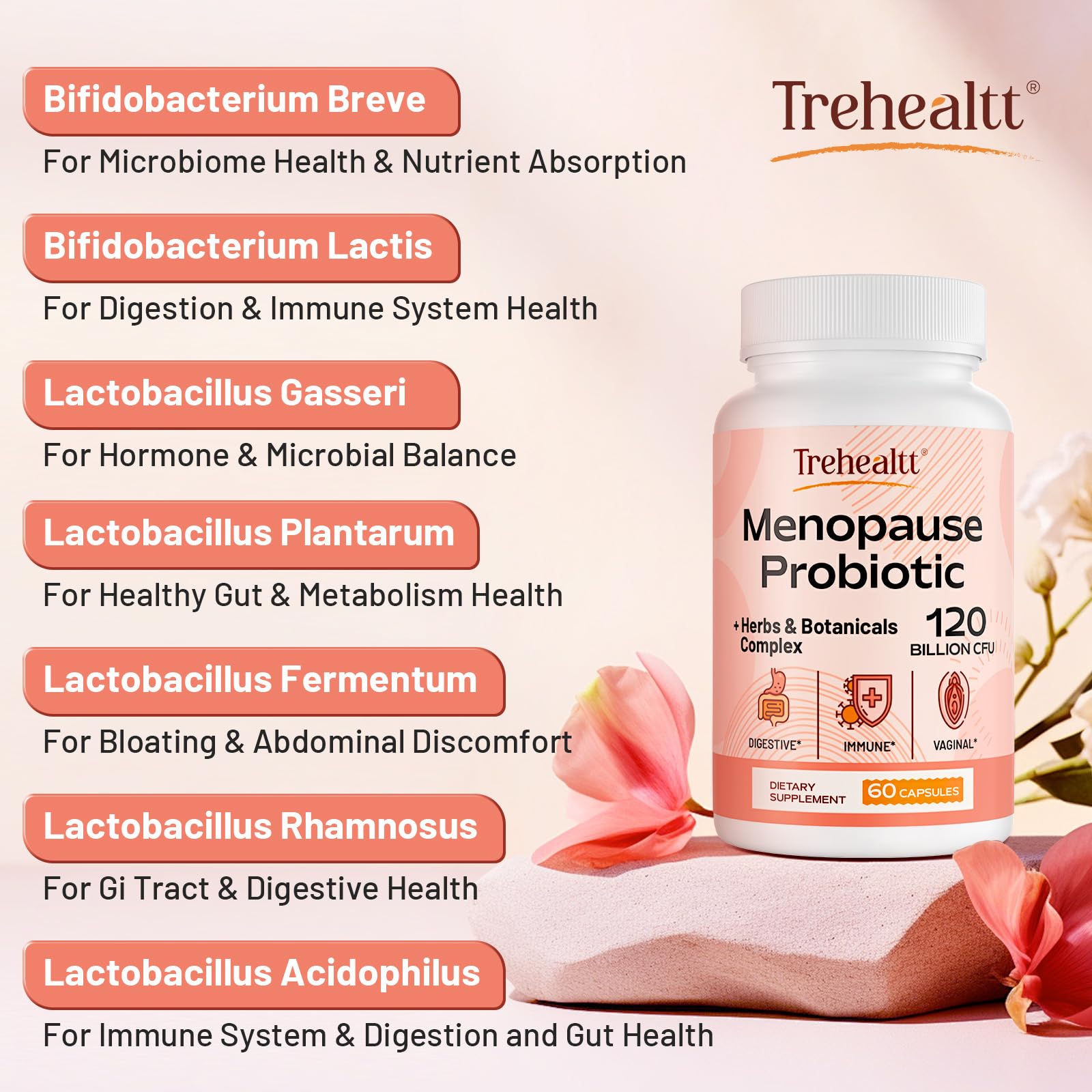 Menopause supplements for women, 120 Billion CFU Probiotic, 13-in-1 Herbs & Botanicals Complex, for Hormone Menopause, Hot Flashes, Night Sweats, Mood Swings, Sleep Disturbances, Vegan, 60 Capsules Trehealtt buy supplements canada