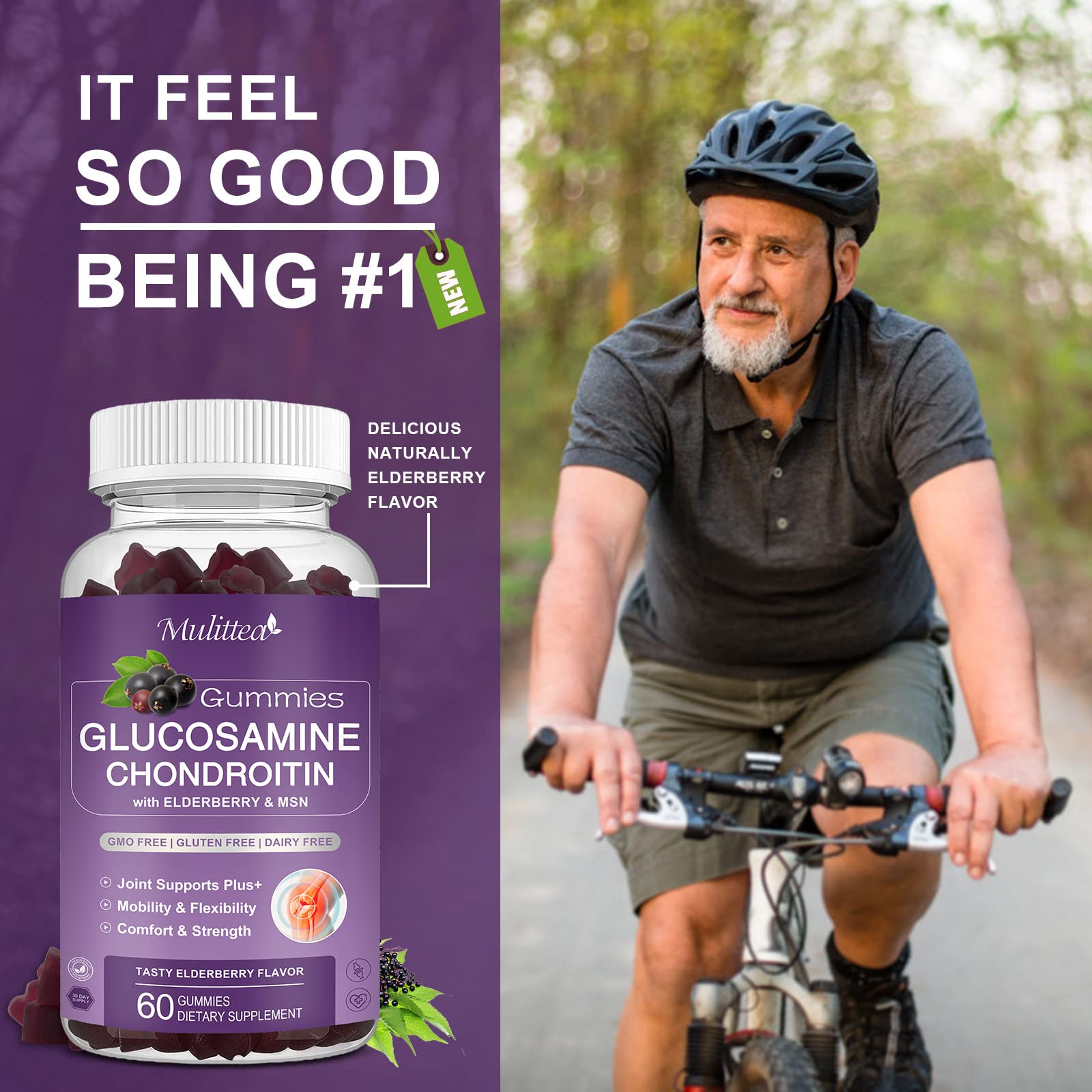 Mulittea Glucosamine Chondroitin Gummies - Extra Strength Joint Support Supplement with MSM & Elderberry for Natural Joint, Antioxidant Immune Support for Adults, Men & Women-(2 Pack) Mulittea buy supplements canada