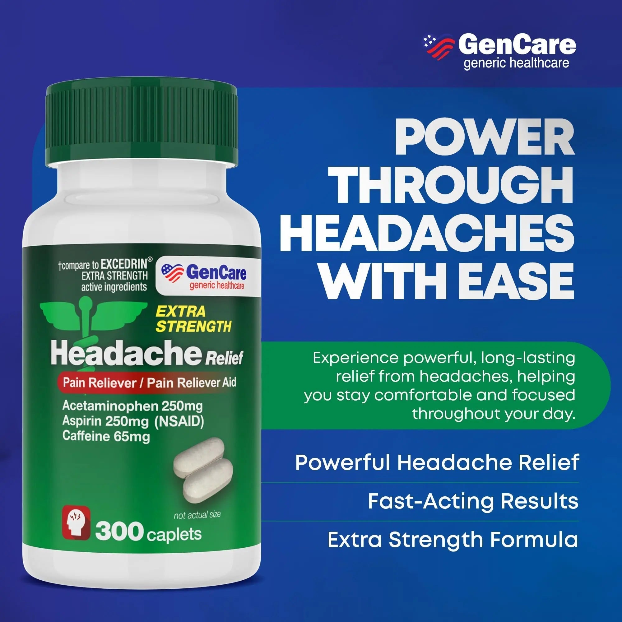 GenCare - Headache Relief Acetaminophen with Aspirin (NSAID) & Caffeine (300 Caplets) Value Pack | Head Pain, Muscle Aches, Back Pain & Body | Generic ExcedrEn Extra Strength GenCare buy supplements canada