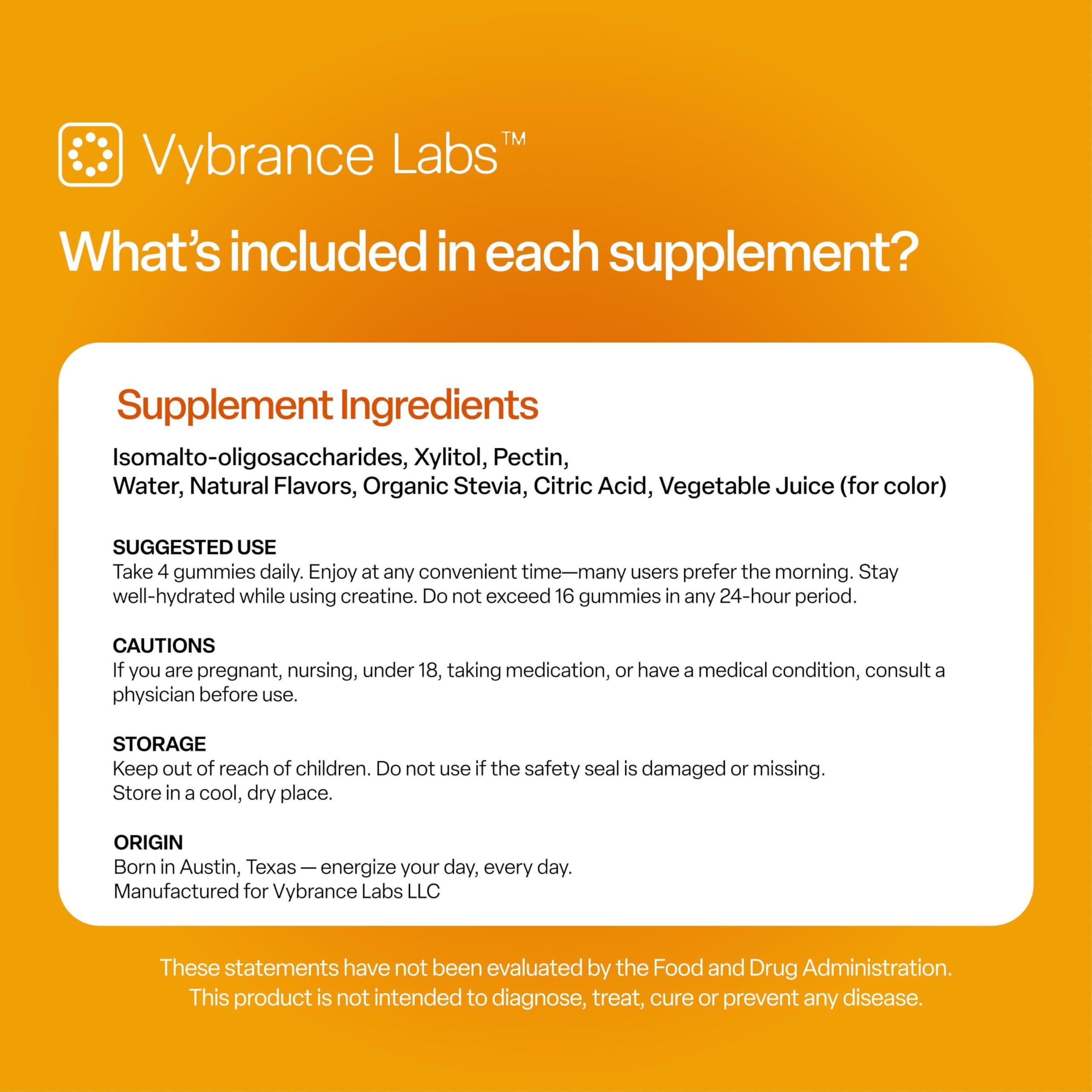 VYBRANCE LABS Creapure Creatine Gummies 5g + Taurine & B12 - Sugar-Free, Vegan, Gluten-Free - Citrus Mango - 120 Count (30 Servings) for Strength, Energy & Focus VYBRANCE LABS buy supplements canada