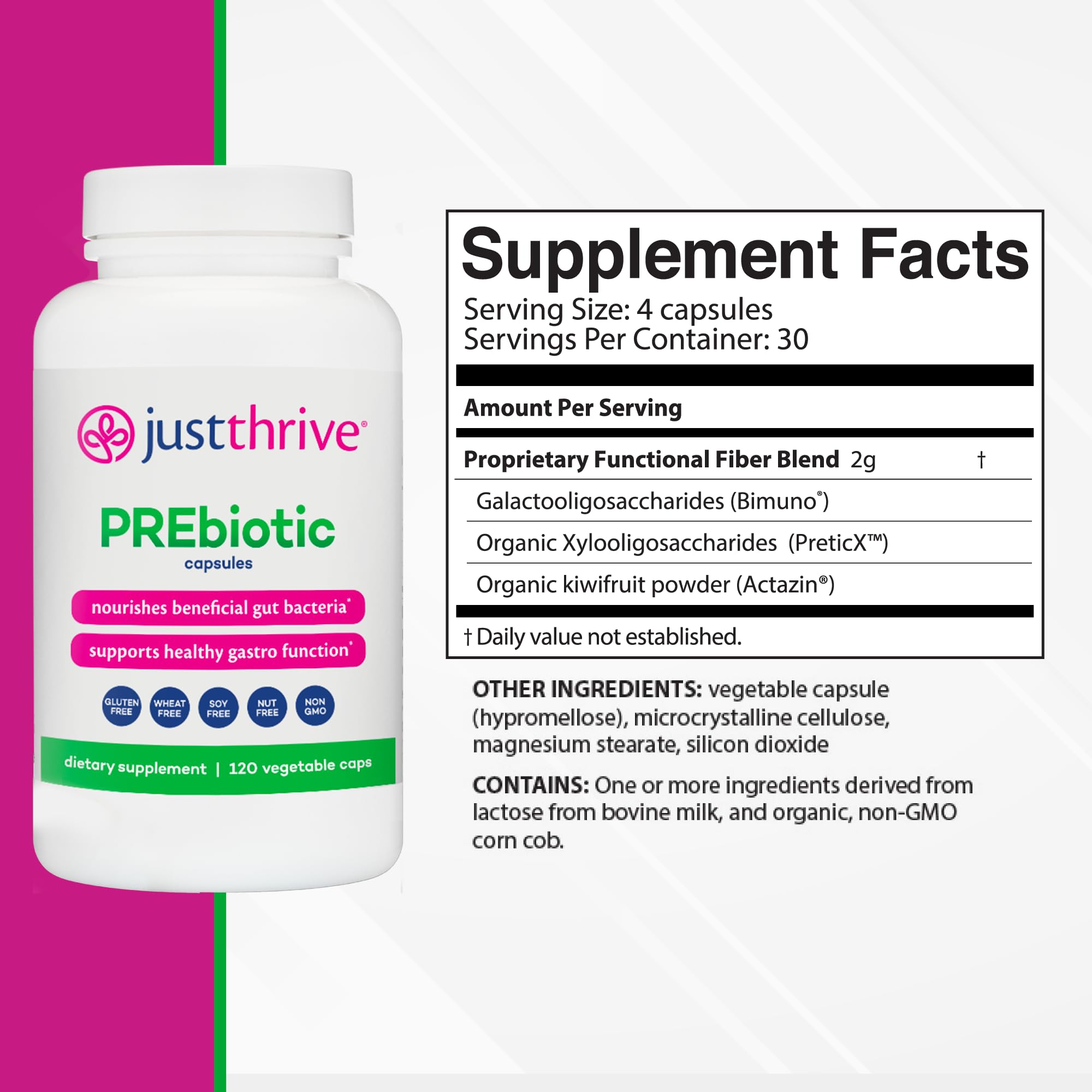 Just Thrive PREbiotic Capsules - Prebiotic Blend for Gut Health and Immune Support, 120 Caps Just Thrive buy supplements canada
