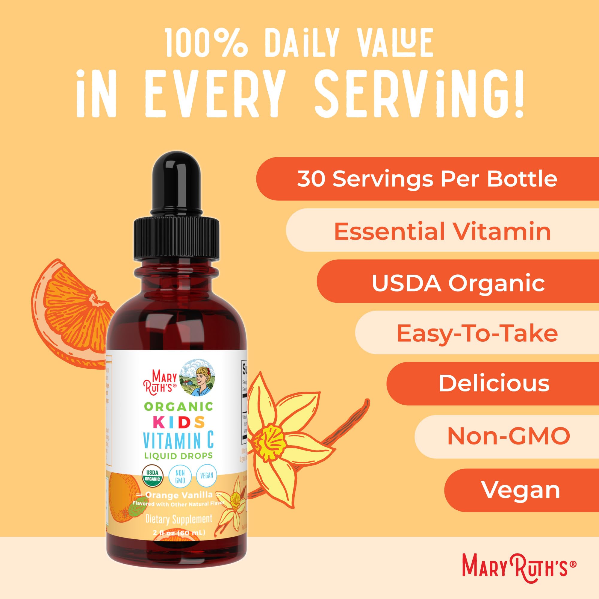 MaryRuth Organics USDA Kids Vitamin C Drops | Vegan Immune Support Supplement for Ages 4-13 | Immune Support & Overall Health | Vitamin C from Organic Acerola Fruit Extract | 2oz MARYRUTH'S buy supplements canada