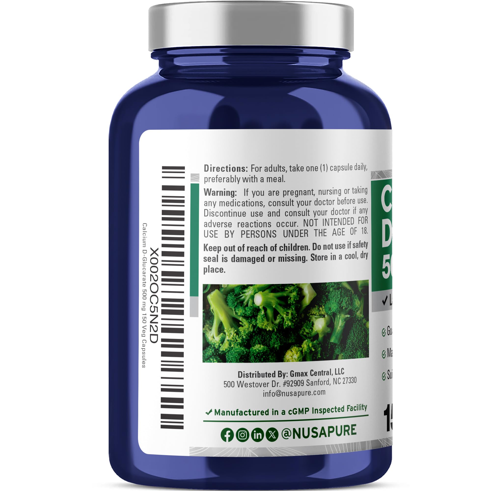NusaPure Calcium D-Glucarate 500 mg 150 Veggie Caps, Vegan, Non-GMO, Gluten-Free NusaPure buy supplements canada