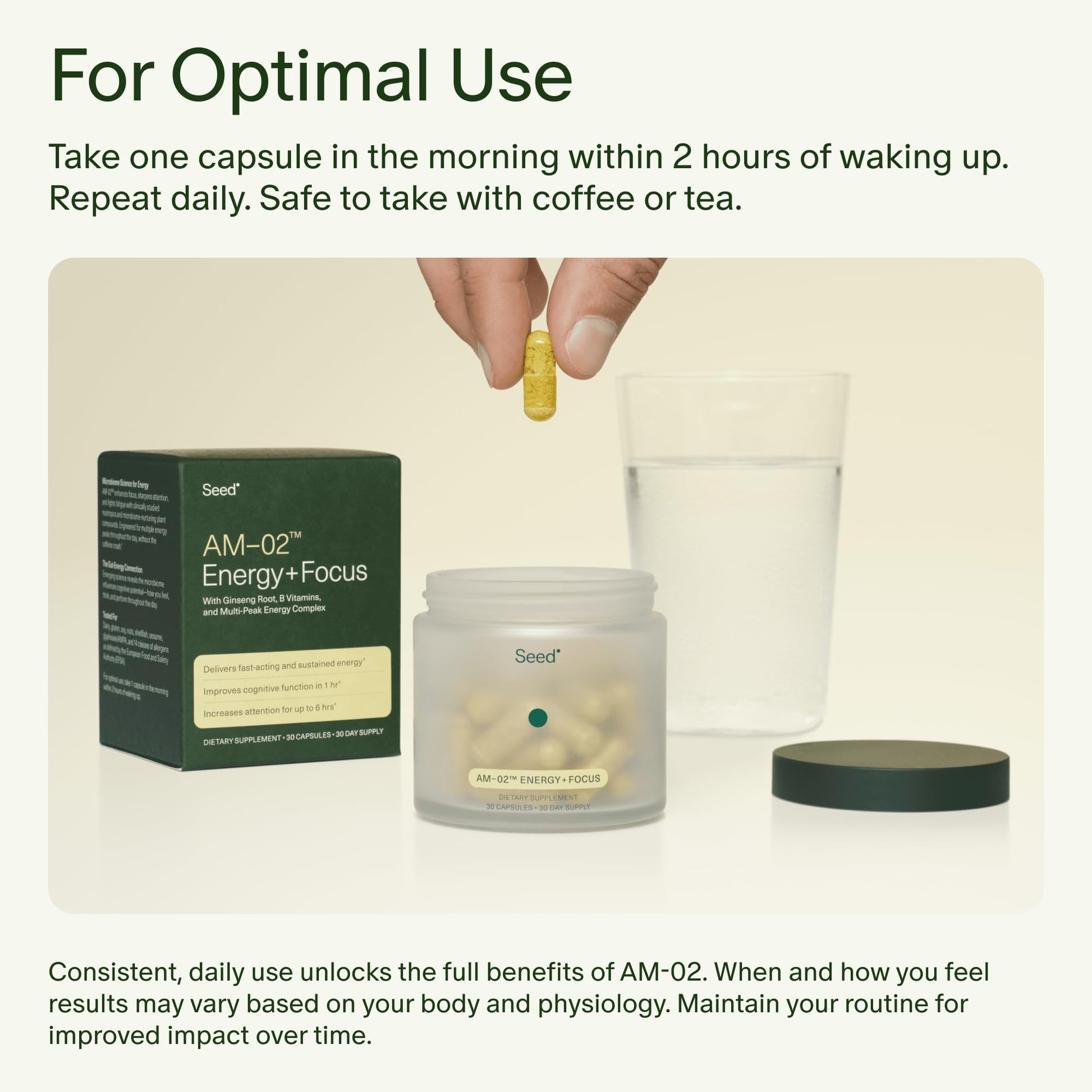Seed AM-02 Energy + Focus - Daily Nootropic Supplement for Women & Men - Fast-Acting & Sustained Energy for Up to 6 Hours - Caffeine-Free Vegan & Shelf-Stable - 30 Capsules (30-Day Supply) Visit the Seed Store buy supplements canada