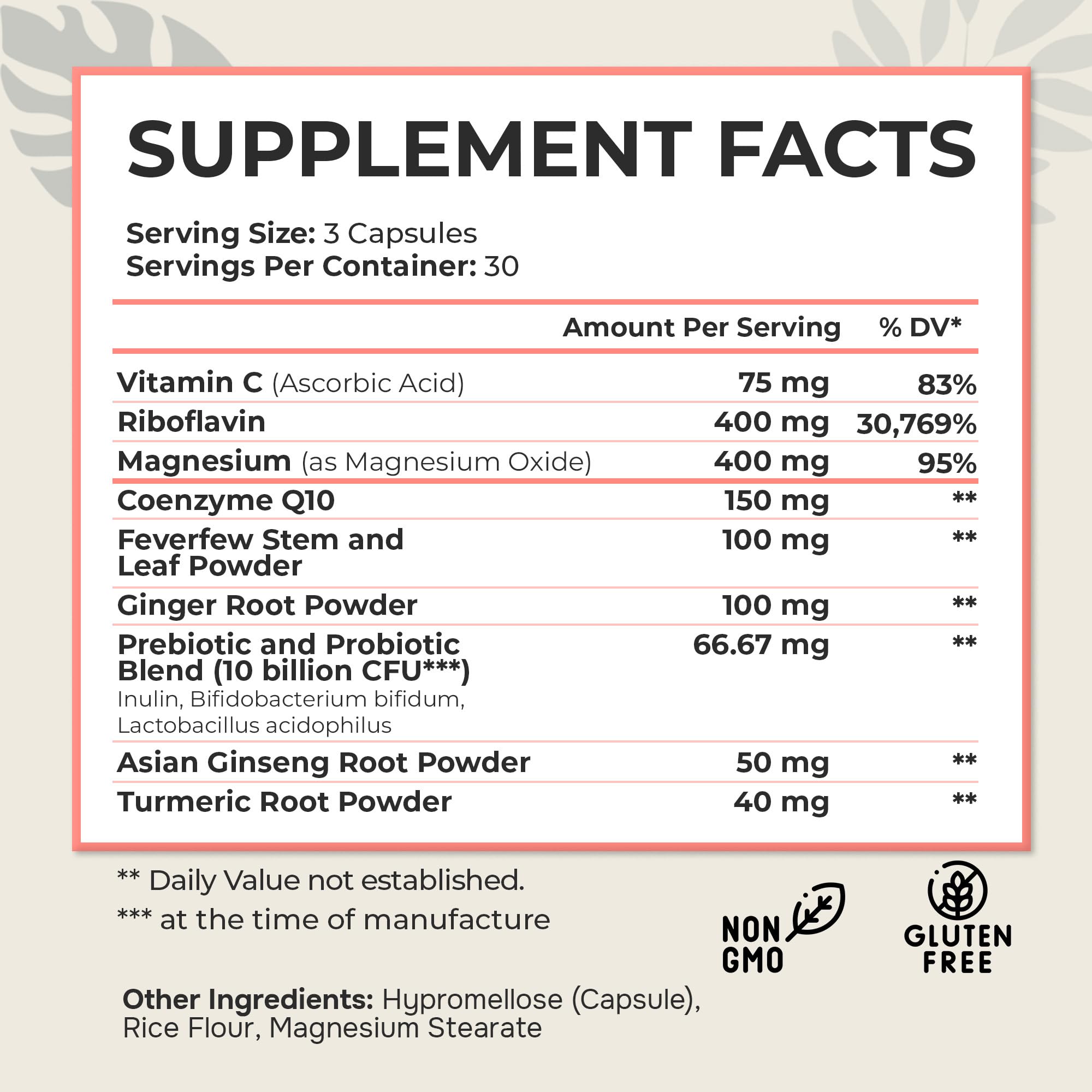 Dr. Munnerlyn MigraPro with Probiotics, Brain and Gut Health Support Supplement with Magnesium, Riboflavin, CoQ10, Ginger Root, Asian Ginseng, Vitamin C, Feverfew & Turmeric, Gluten Free, 90 Capsules Dr. Munnerlyn buy supplements canada