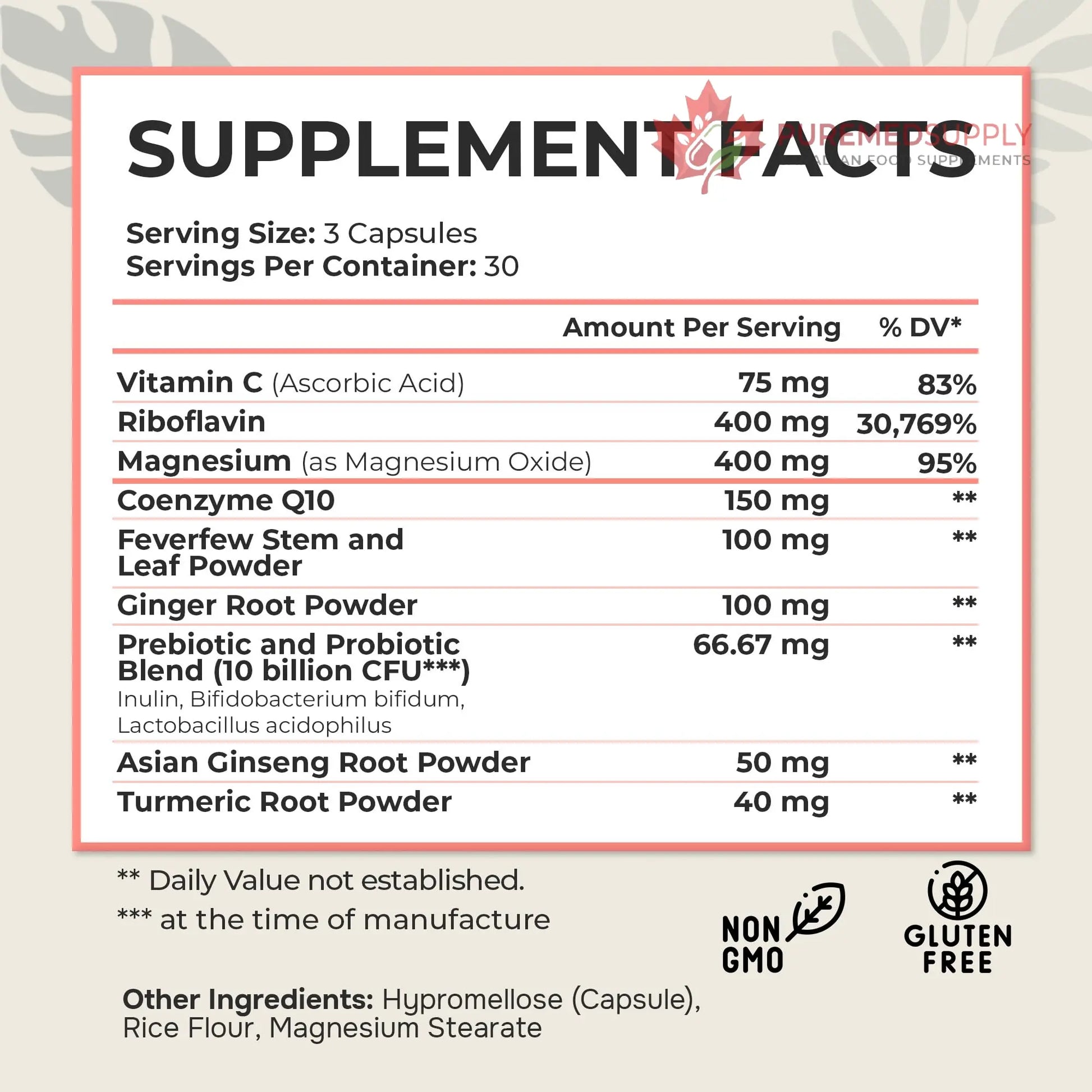 Dr. Munnerlyn MigraPro with Probiotics, Brain and Gut Health Support Supplement with Magnesium, Riboflavin, CoQ10, Ginger Root, Asian Ginseng, Vitamin C, Feverfew & Turmeric, Gluten Free, 90 Capsules Dr. Munnerlyn buy supplements canada