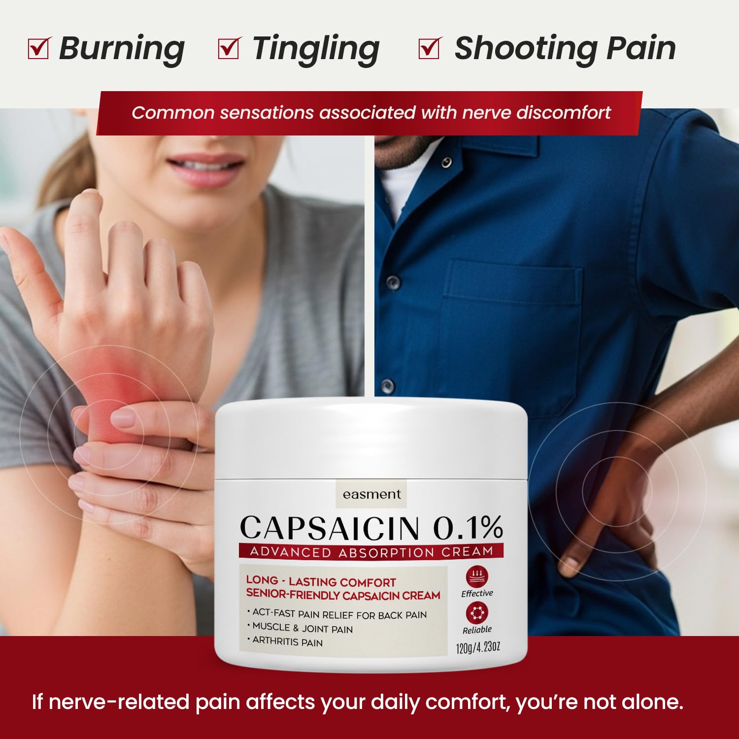 Easment Capsaicin Pain Relief Cream – Topical Arthritis & Muscle Pain Relief for Joint, Nerve & Back Pain – Medicated Pain Cream with Capsaicin 0.1% – Arnica, Aloe & Chamomile, 4.23 Fl Oz Easment buy supplements canada
