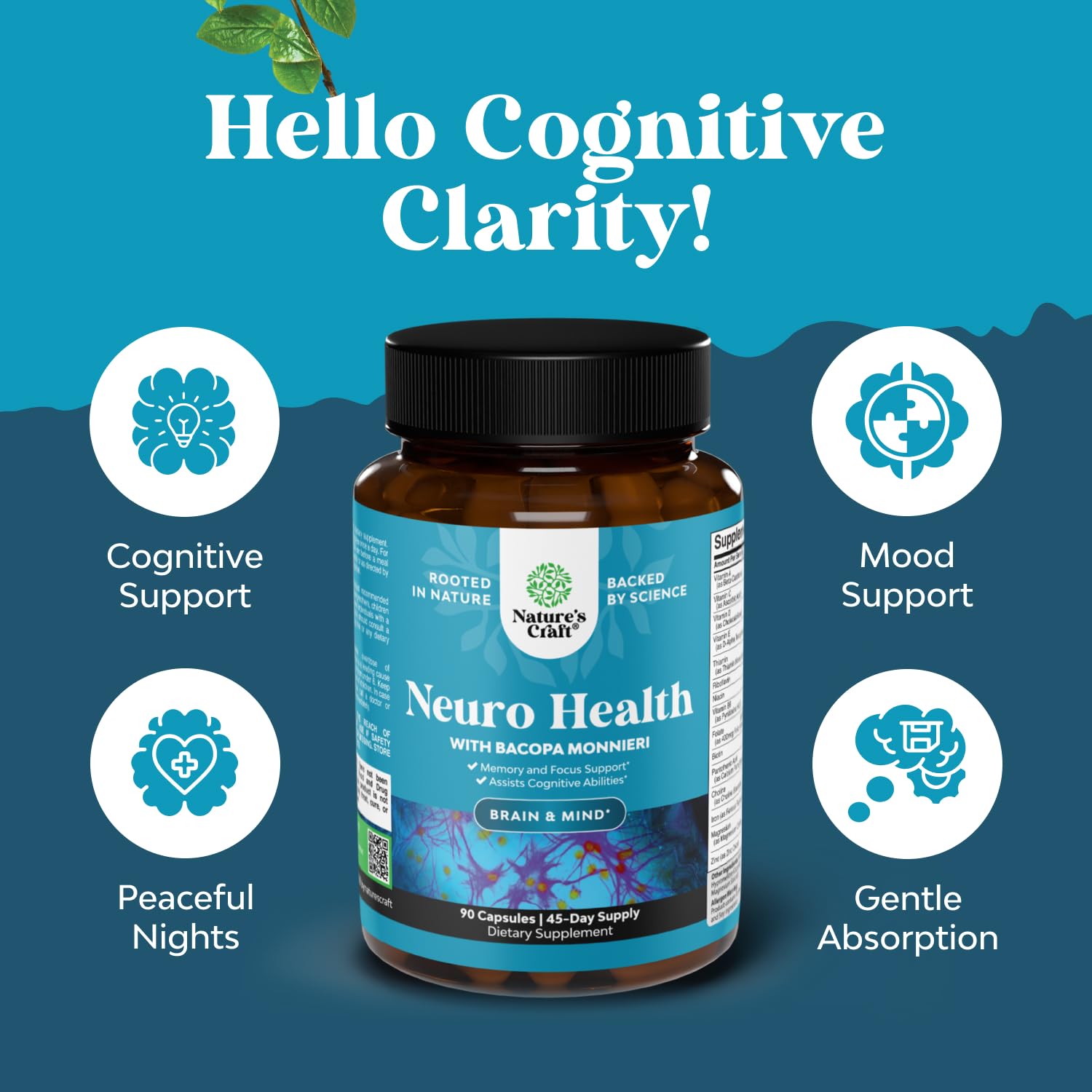 Nootropic Brain Supplement for Memory and Focus Support - Vitamins for Mental Support & Clarity with Bacopa Monnieri, VIT A, B6, Riboflavin, Niacin Natures Craft buy supplements canada