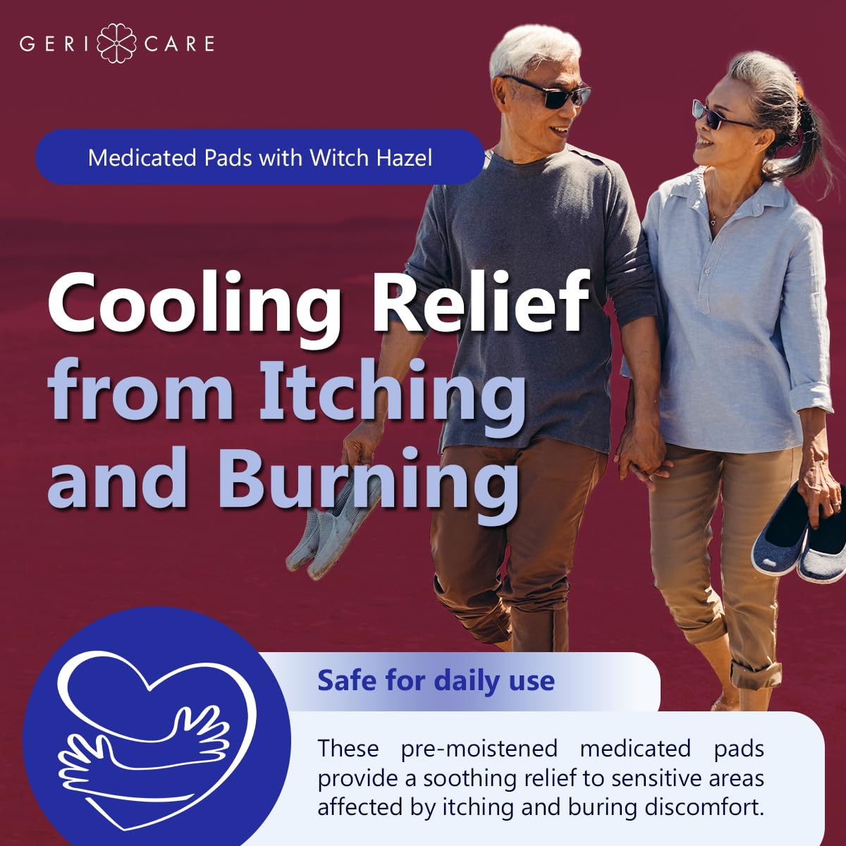 GeriCare Medicated Cooling Pads with Witch Hazel. for Soothing Itch, Discomfort, and Burning, Pre-Moistened Pads Ideal for Sensitive Areas, 100 Count (Pack of 1) GeriCare buy supplements canada