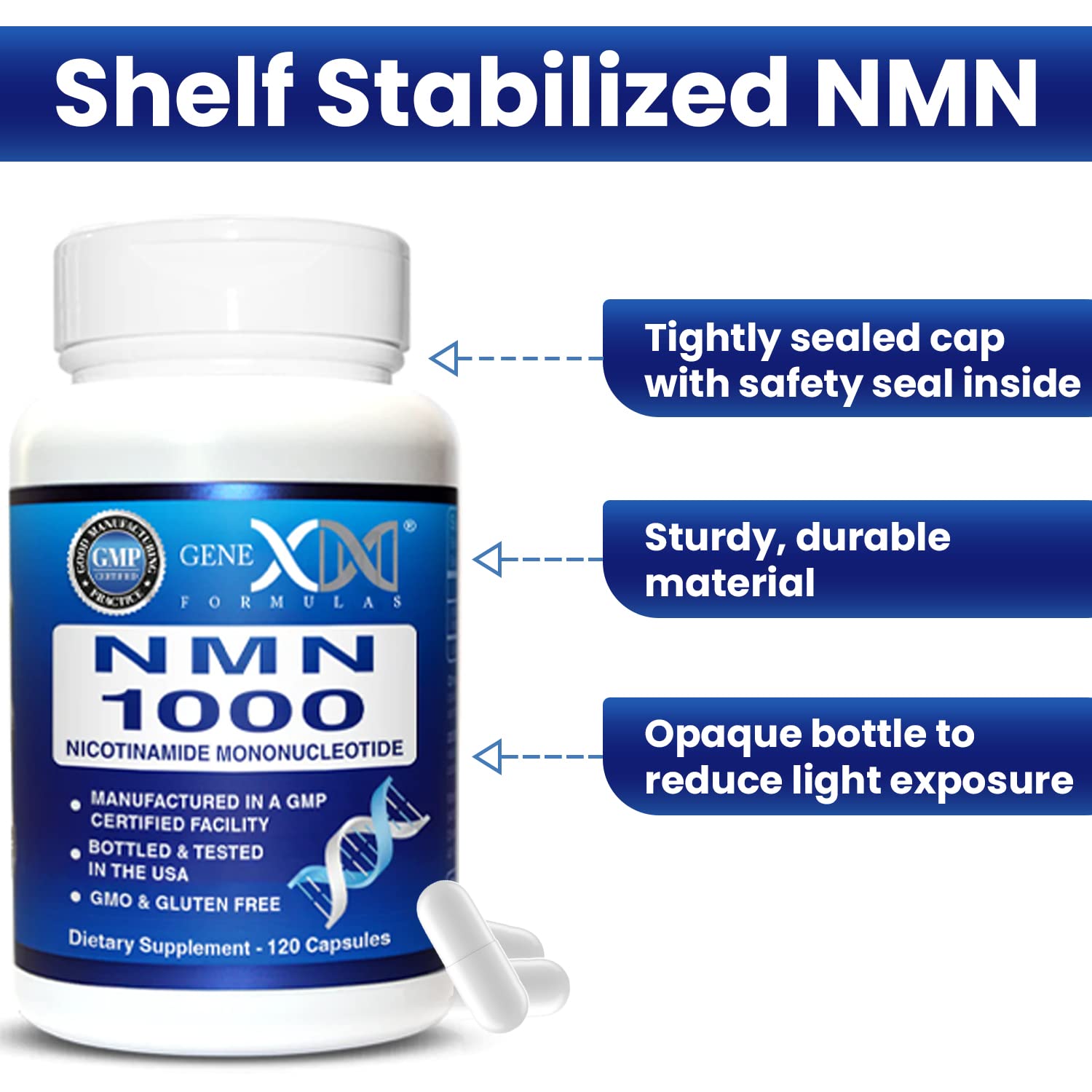 Genex Formulas NMN 1000mg - 99% Pure Shelf Stabilized Supplement Capsules for Increased NAD Levels & Healthy Aging, GMP Certified, 1000mg per Serving, 120 Capsules Genex Formulas buy supplements canada