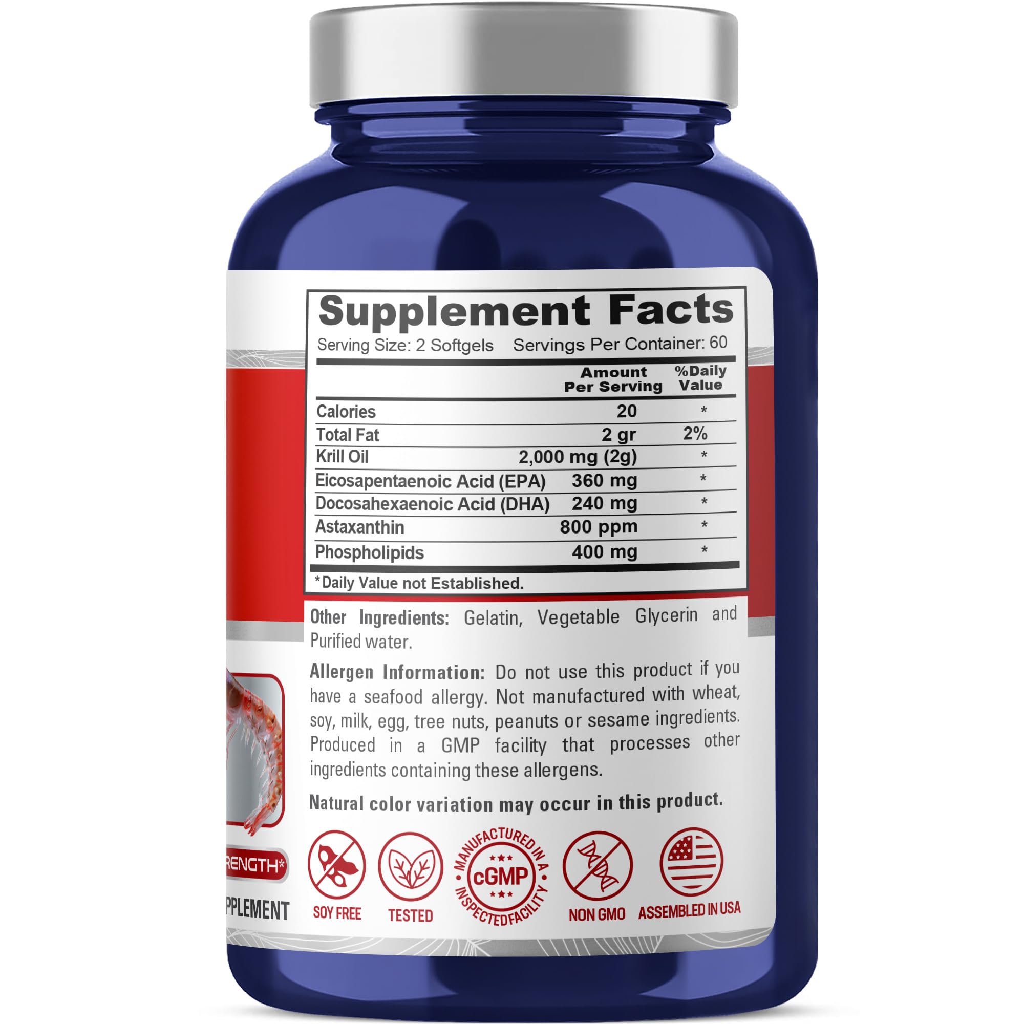 NusaPure Antarctic Krill Oil 2000 mg 120 Softgels, Omega-3 EPA 360mg, DHA 240mg, Soyfree Astaxanthin Supplement Sourced from Krill 800ppm NusaPure buy supplements canada
