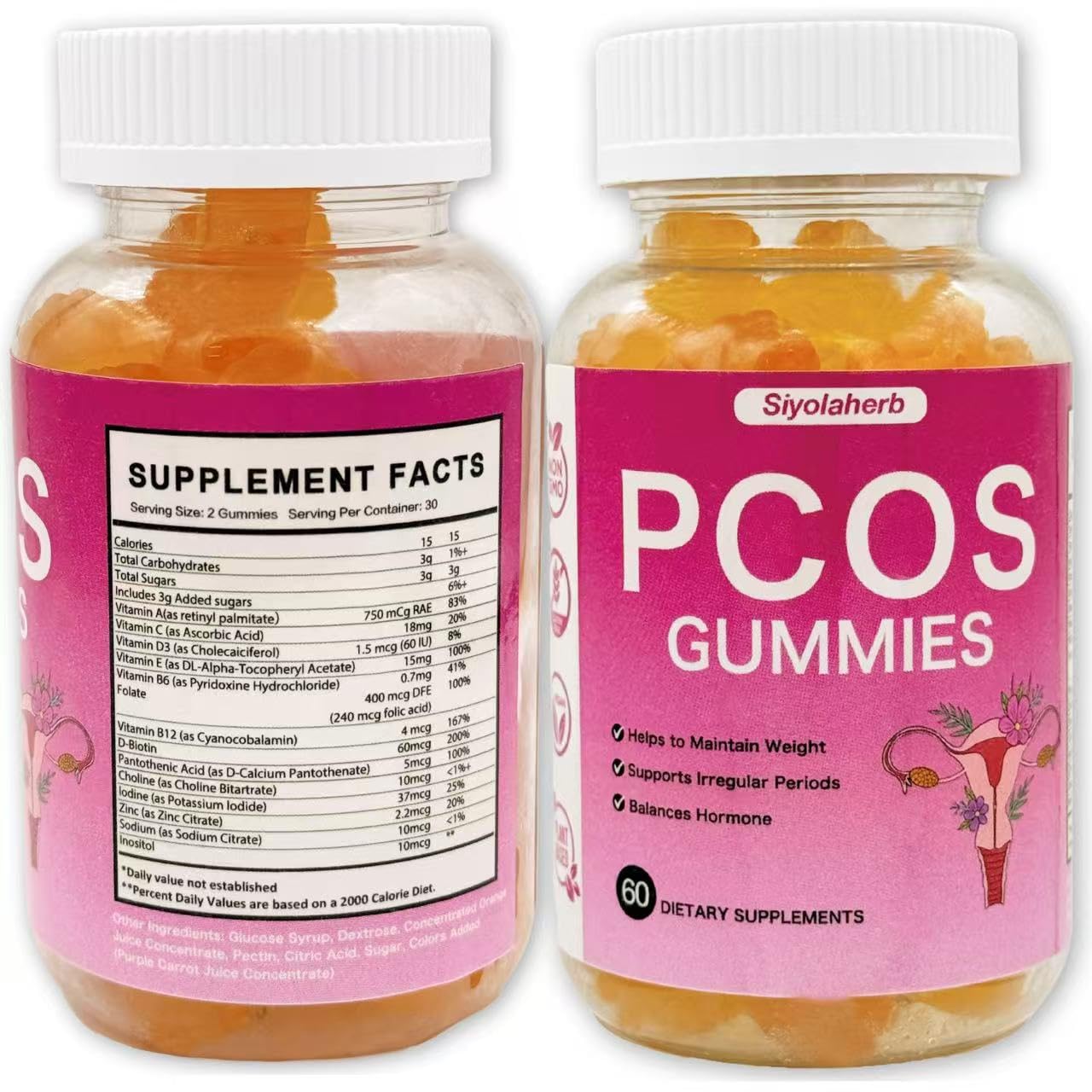 PCOS Vitamins Gummies for Women Hormone Balance & PCOS Relief & Fertility Support, 60 Ovarian Support Vitamins with Inositol for Healthy Menstrual Cycle, Inositol Gummies for Hirsutism and Acne Siyolaherb buy supplements canada