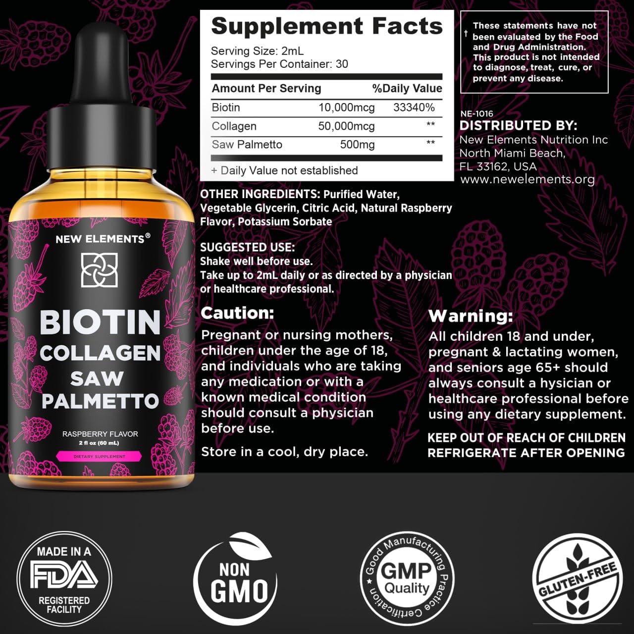 Liquid Biotin with Collagen & Saw Palmetto Extract for Women and Men | Hair Growth New Elements buy supplements canada