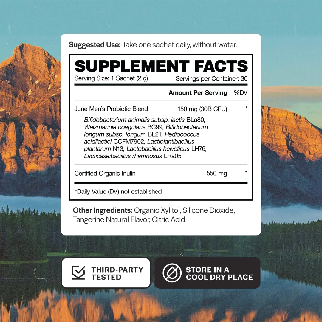 June Science Daily Hero for Men | Fast Melt Pre + Probiotic for Men - Tangerine Flavor, 30 Powder Sachets June Science buy supplements canada