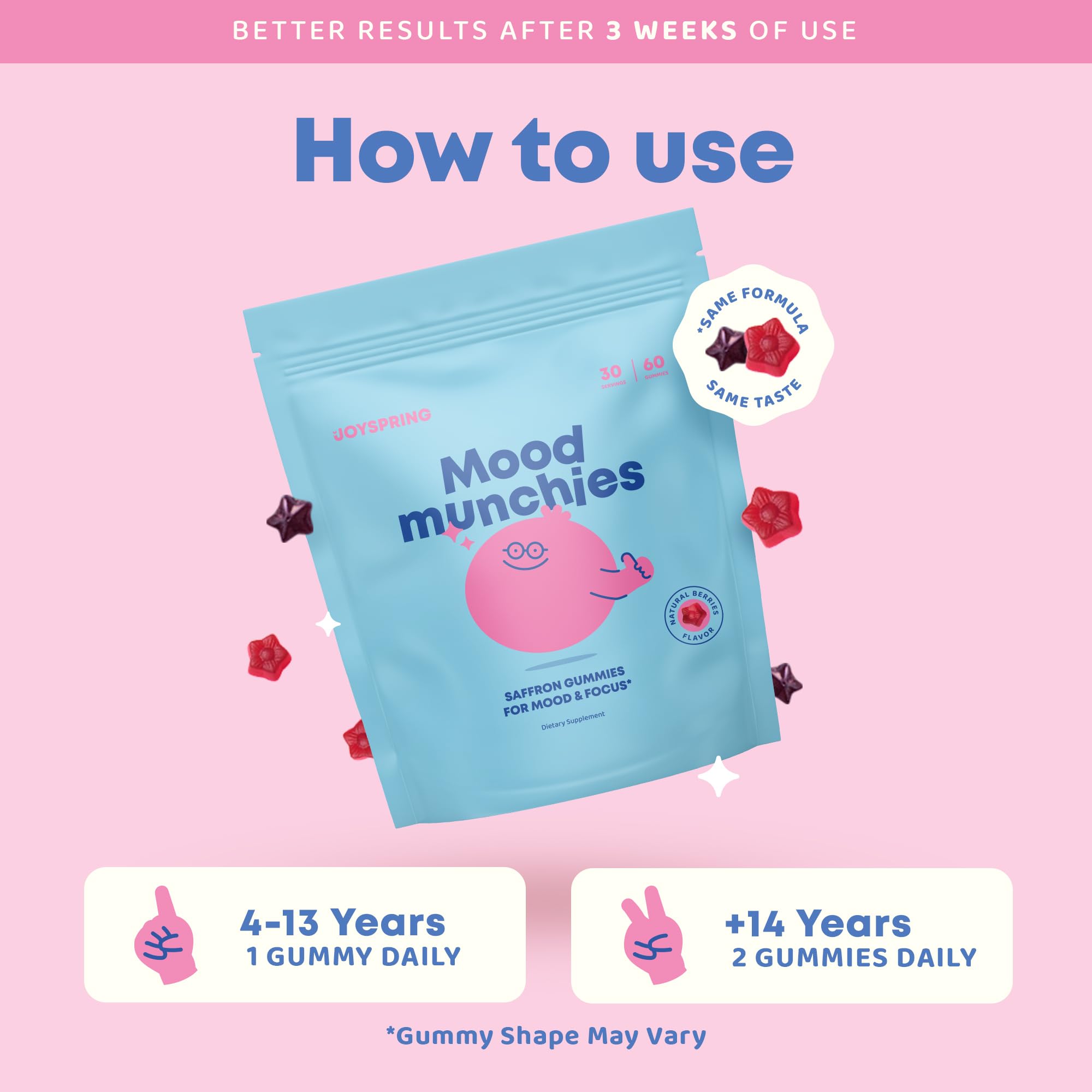 JoySpring Mood Munchies Saffron Gummies for Kids 4+ | Saffron Extract Supplement with GABA, Passion Flower & St Johns Wort | Sugar Free Vegan Brain Support & Kids Focus Gummies | Crafted in USA JoySpring buy supplements canada